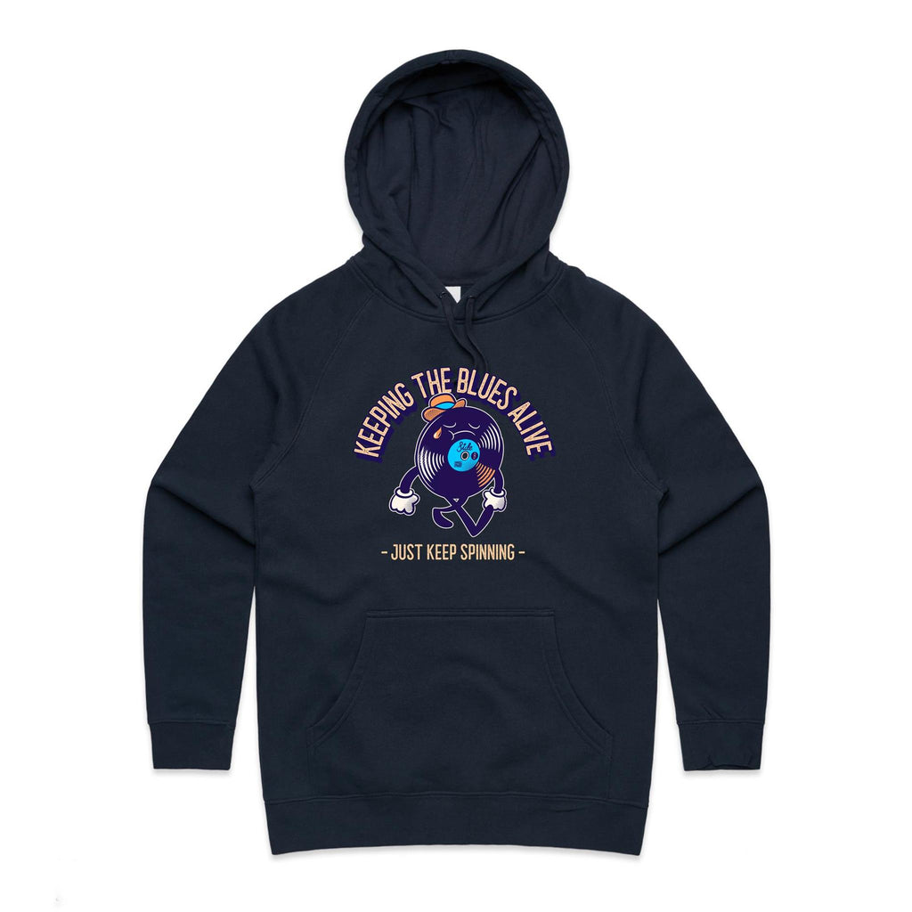 Keeping The Blues Alive - Womens Hoodie Navy Womens Hoodie Music Printed In Australia Retro