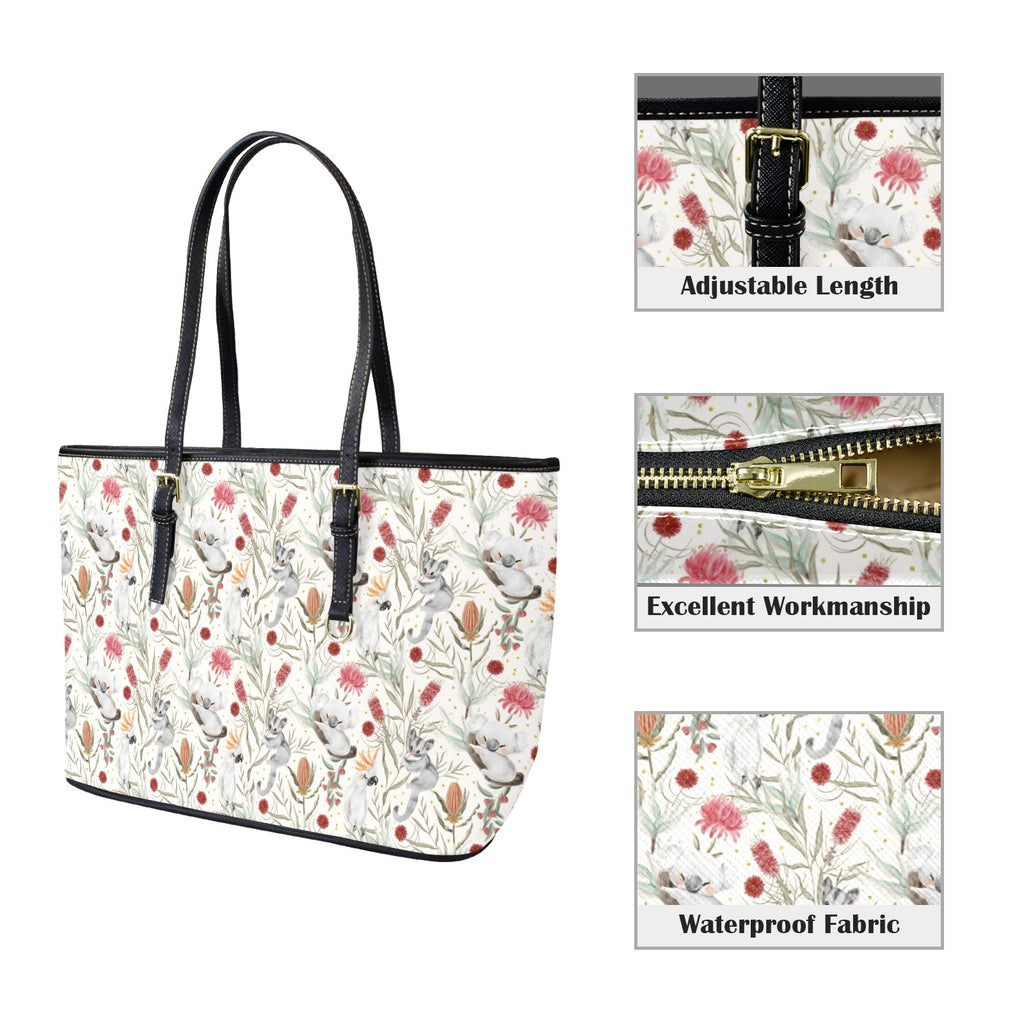 Australian Plants And Animals PU Leather Tote Bag Large