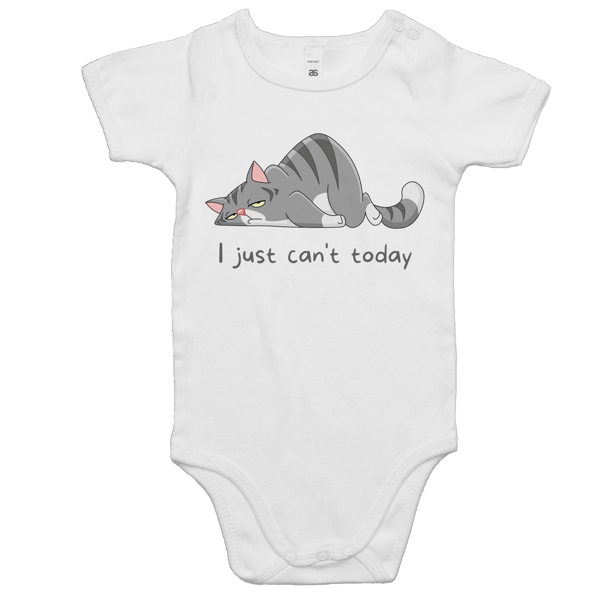 Cat, I Just Can't Today - Baby Bodysuit White Baby Bodysuit Printed In Australia