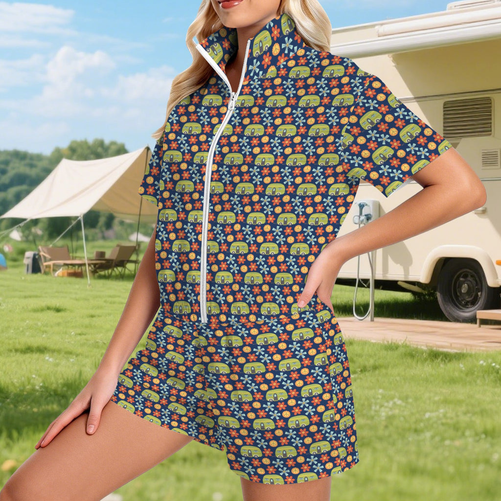 Hippie Caravan Women's Windbreaker Short Set Women's Windbreaker Short Set Printed Offshore Retro