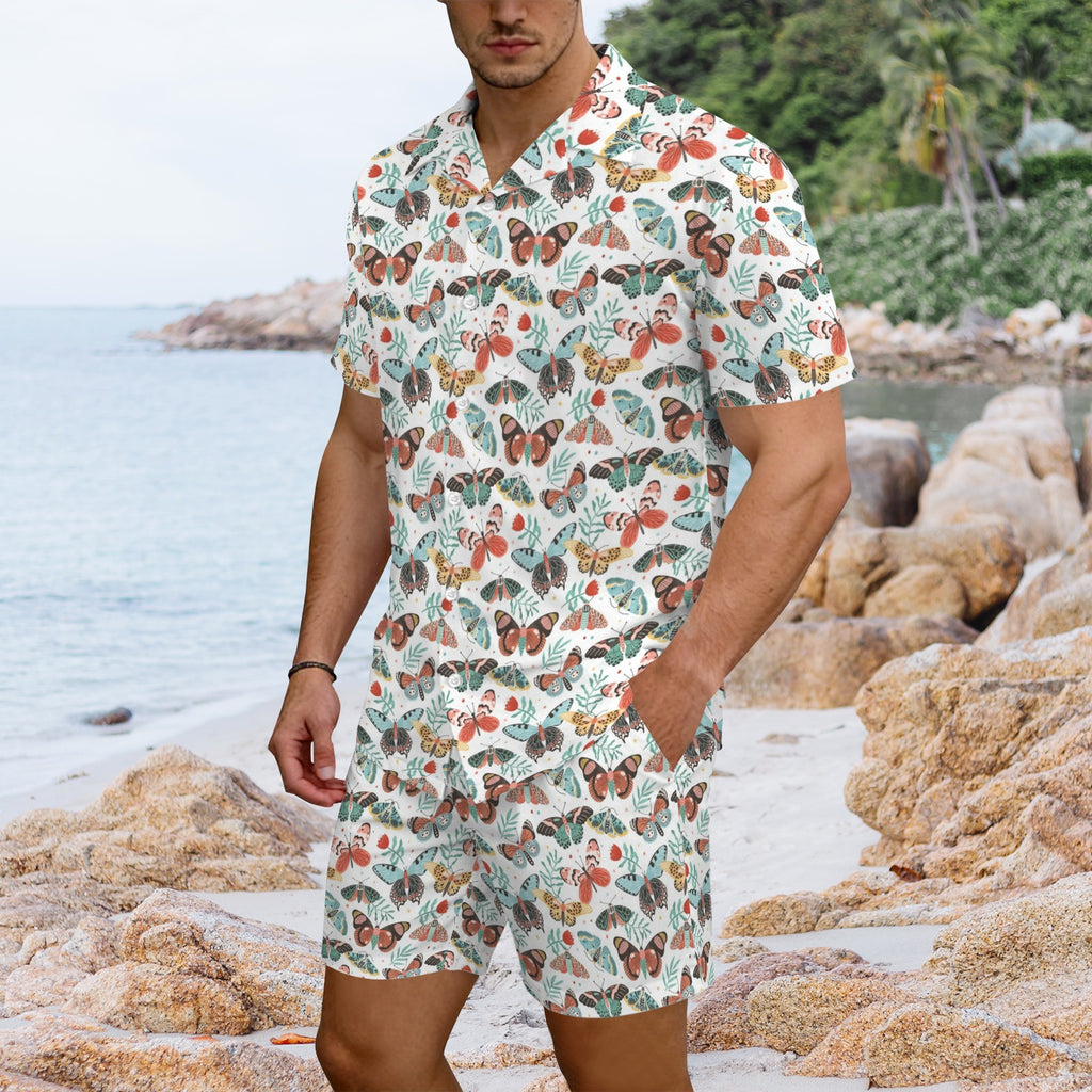 Pretty Moths And Butterflies Men's Hawaiian Shirt & Shorts Set Men's Hawaiian Shirt & Shorts Set animal Printed Offshore