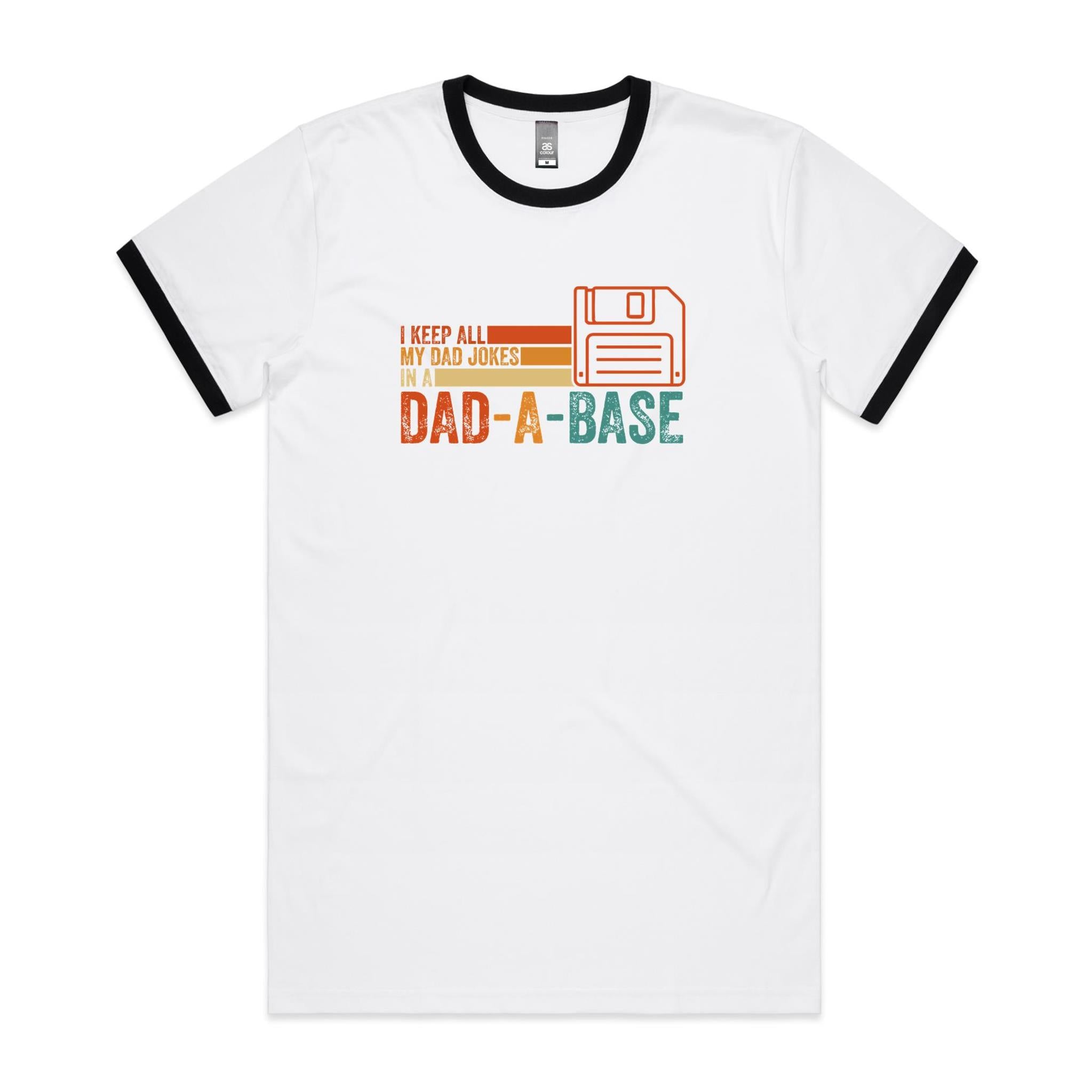 Dad Jokes Dad-A Base - Staple Ringer Tee White Black Ringer T-Shirt Dad Printed In Australia Tech