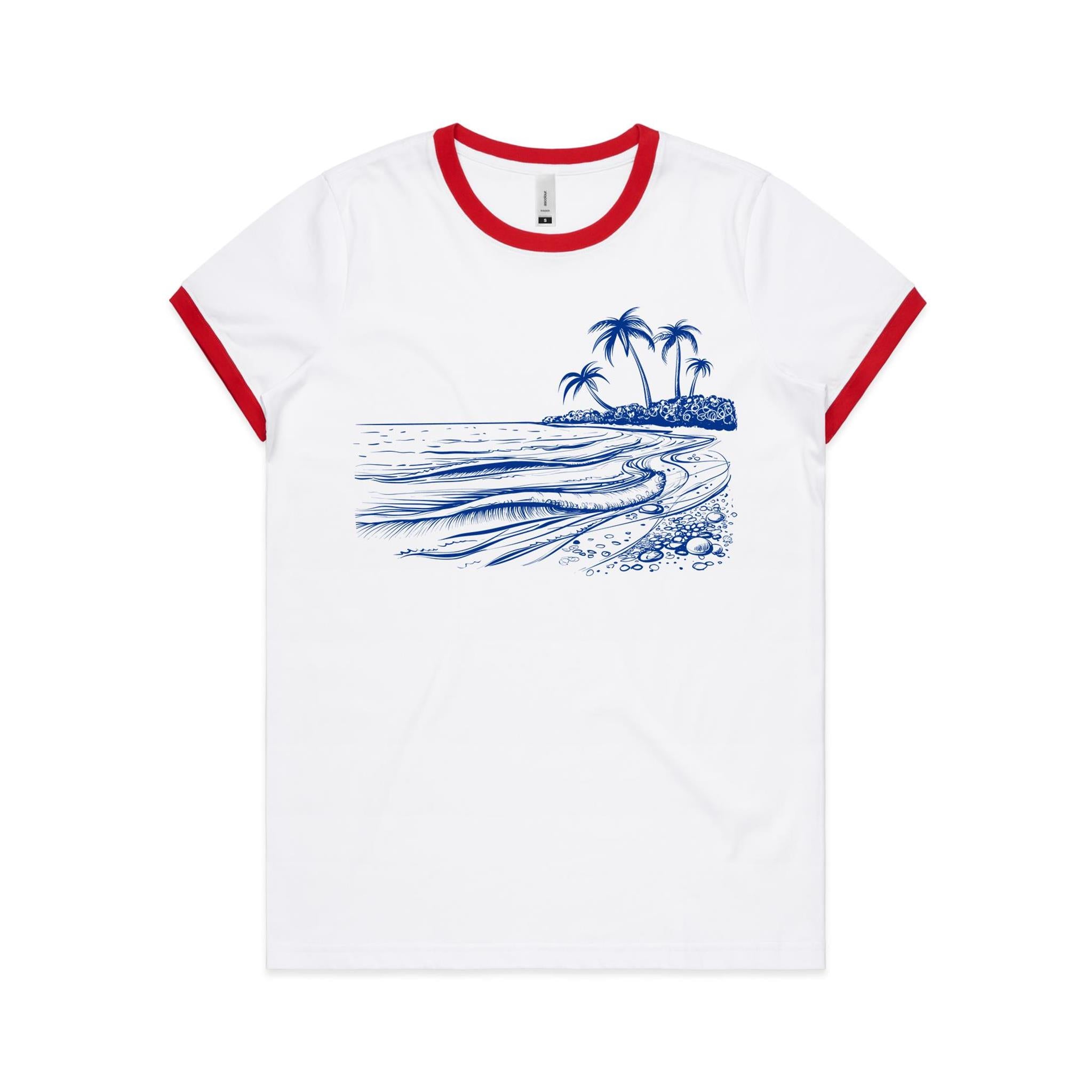 Surf Beach - Women's Ringer Tee White Red Womens Ringer T-shirt Printed In Australia Summer Surf