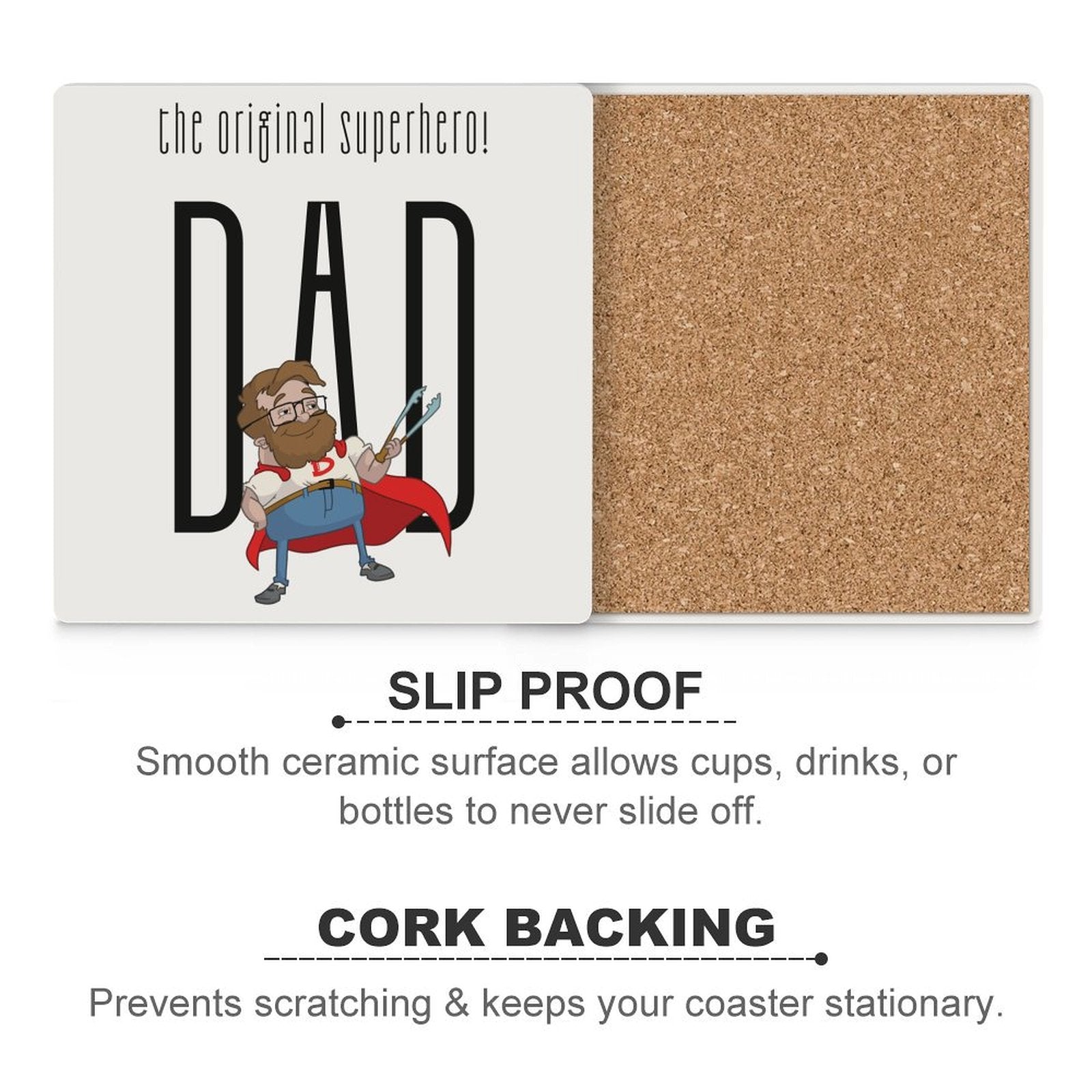 Dad, The Original Superhero - Ceramic Coasters (Square) Ceramic Coasters Dad Printed Offshore