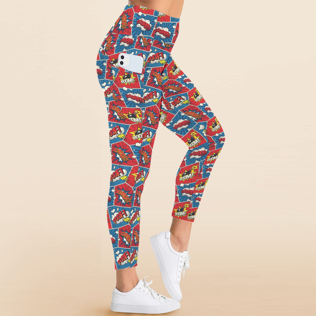 Comic Book Cells - Women's High Waist Pockets Yoga Leggings