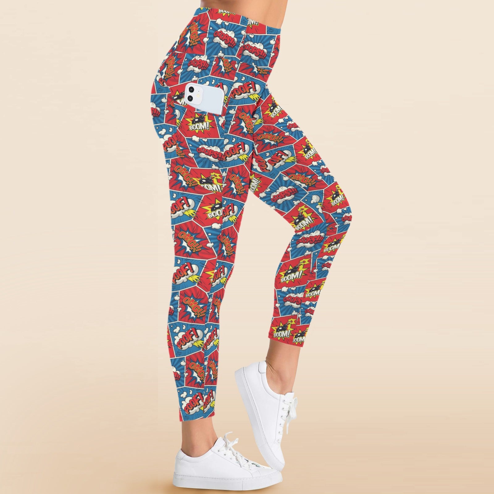 Comic Book Cells - Women's High Waist Pockets Yoga Leggings