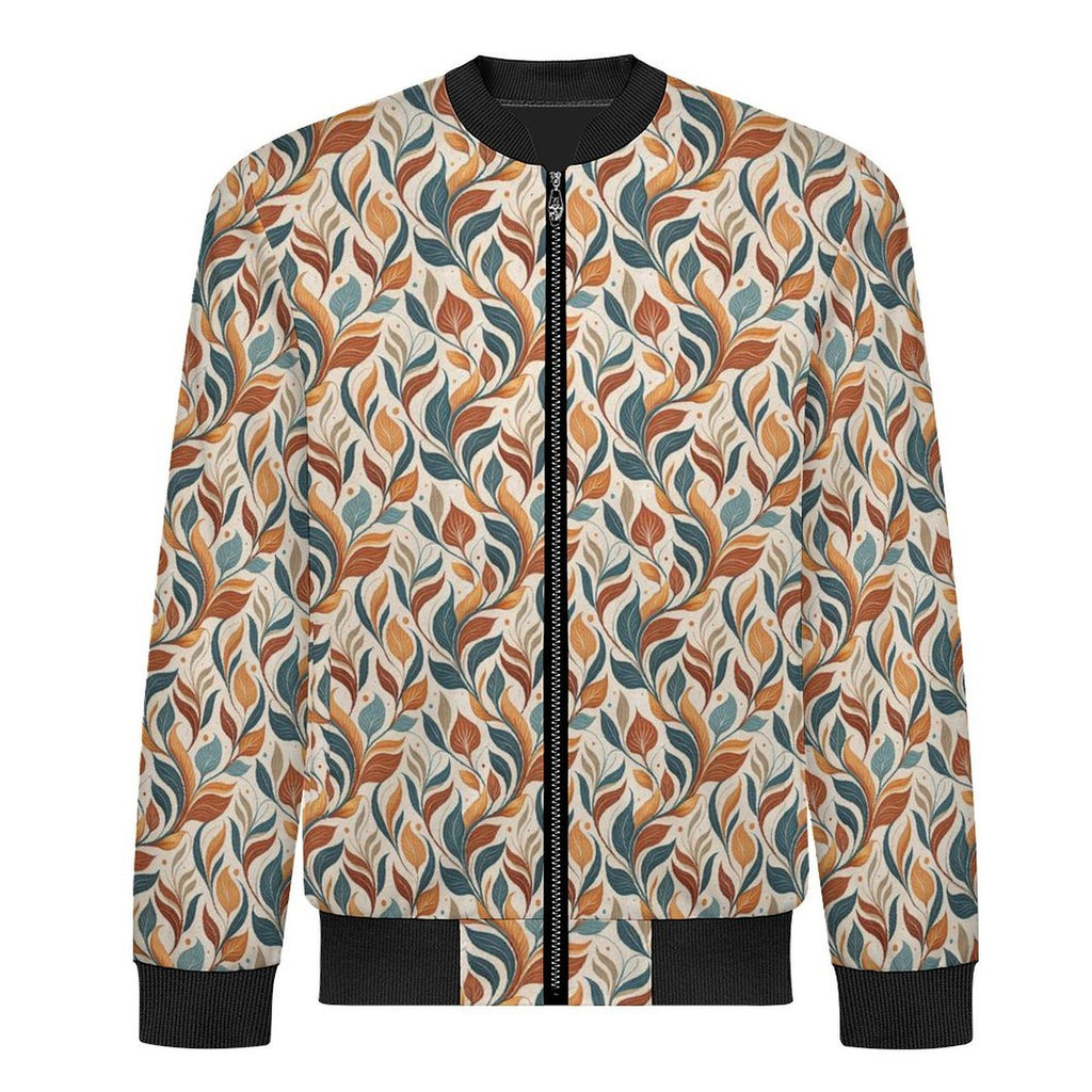 Whimsical Leaf Swirl Men's Casual Zip‑Up Bomber Jacket