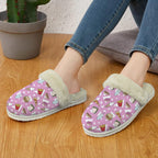 Fast Food Women's Fur Trim Thick-Sole Indoor Slippers Women's Fur Trimmed Slippers Food Printed Offshore