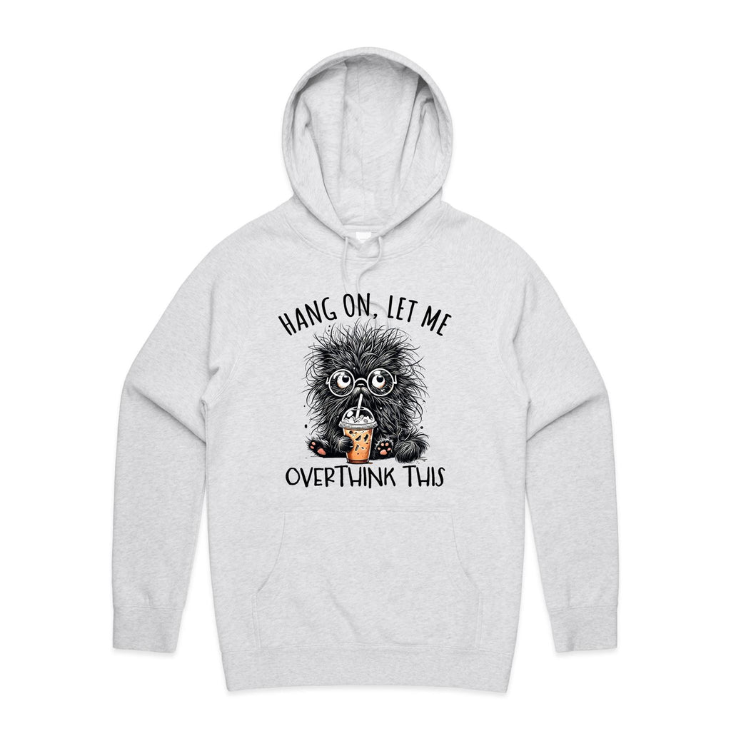 Frazzled Cat, Hang On Let Me Overthink This Men's AS Colour Hoodie White Marle Mens Hoodie animal Printed In Australia