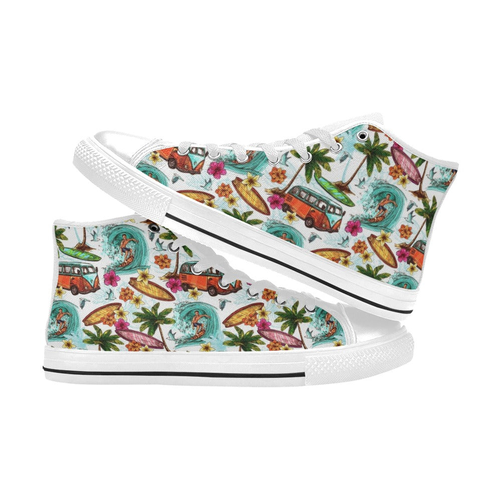 Surfing Safari Men's High Top Canvas Shoes Men's Classic High Top Canvas Shoes Printed Offshore Surf