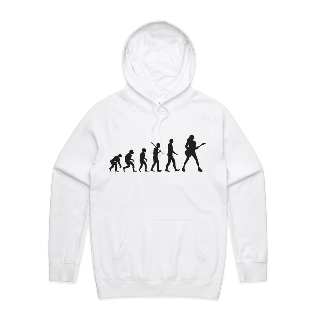 Guitarist Evolution - Mens Hoodie White Mens Hoodie Music Printed In Australia