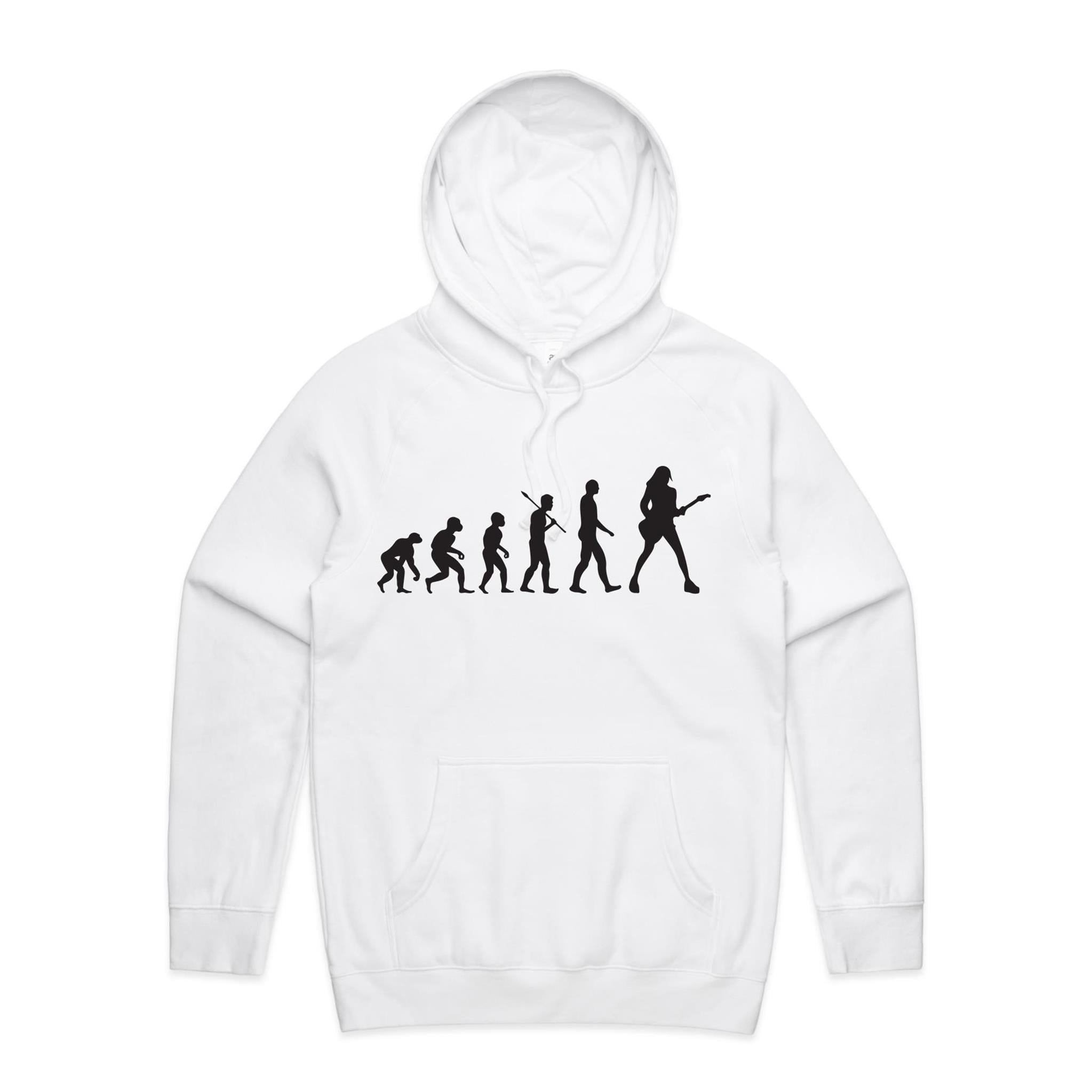 Guitarist Evolution - Mens Hoodie White Mens Hoodie Music Printed In Australia