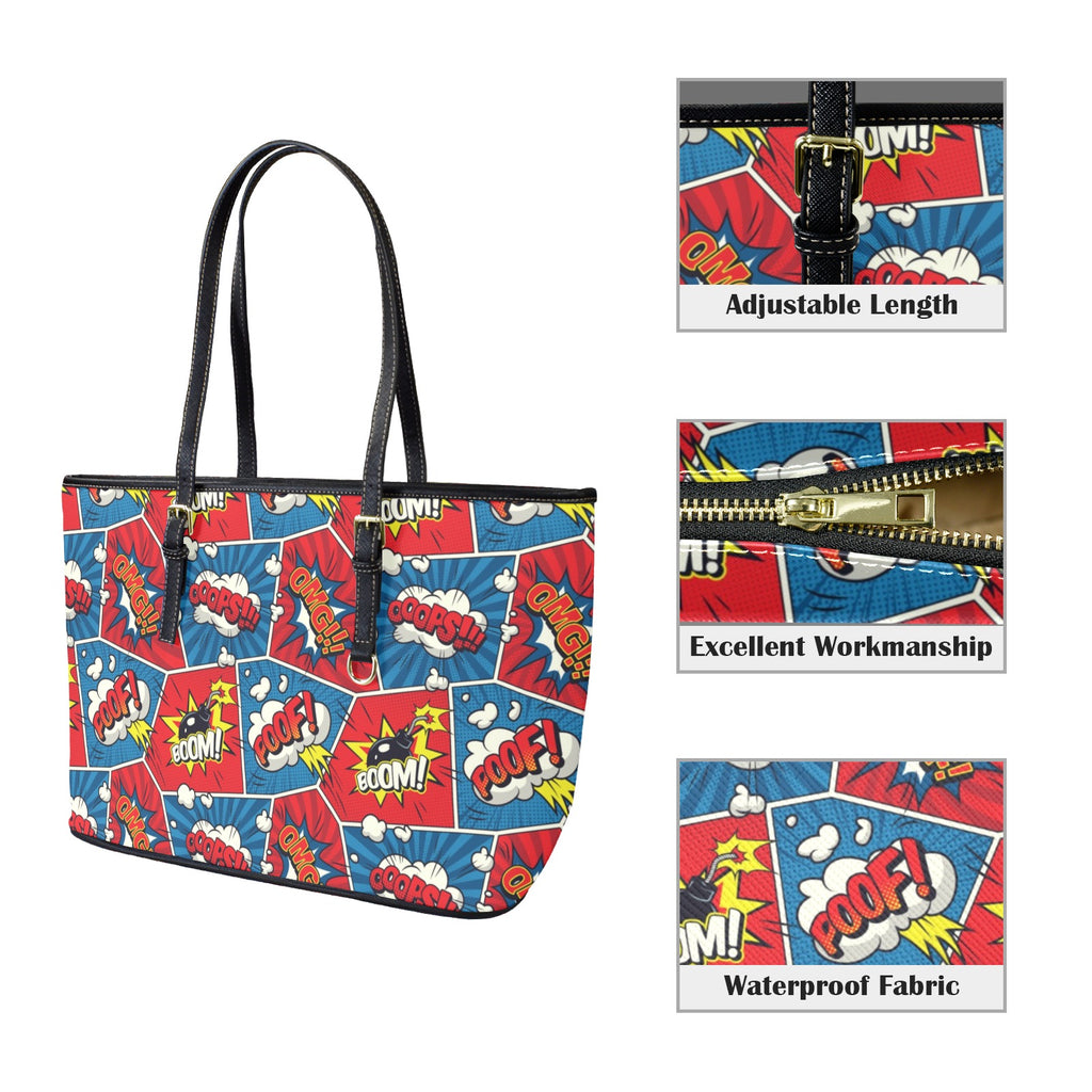 Comic Book - Leather Tote Bag-Large