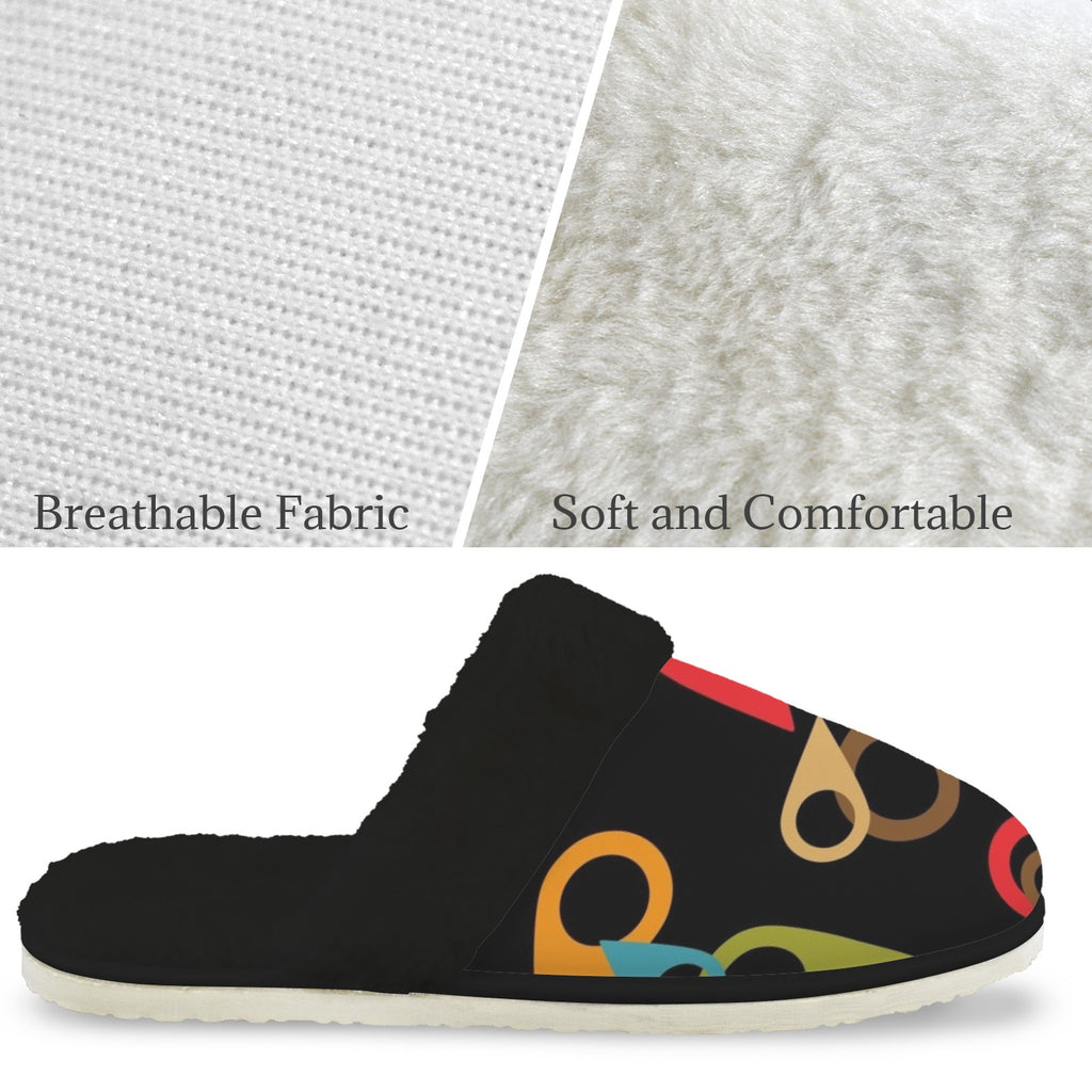 Where Am I Men's Fur Trim Thick-Sole Indoor Slippers Men's Fur Trimmed Slippers Printed Offshore