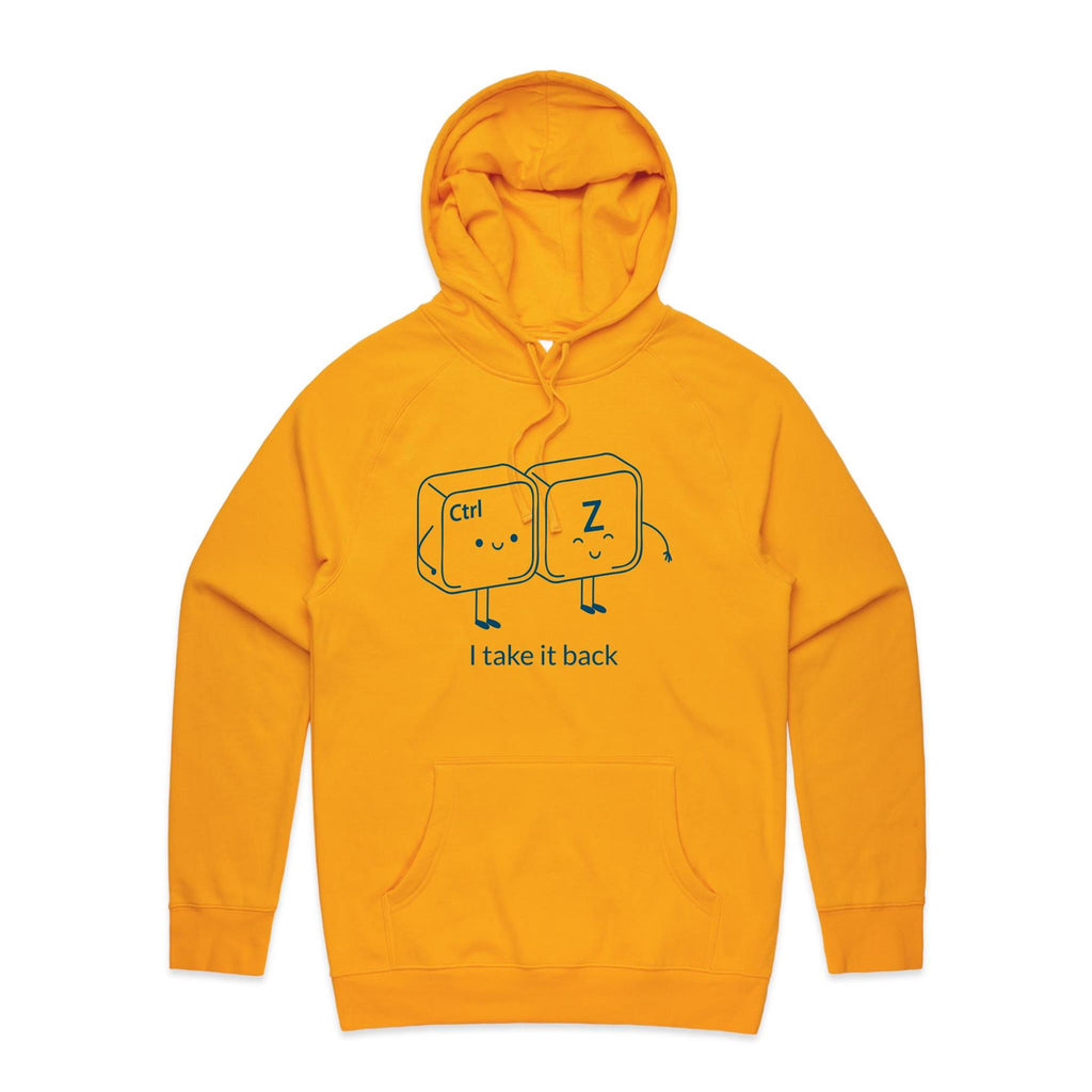 Ctrl Z, I Take It Back - Mens Hoodie Gold Mens Hoodie Printed In Australia Tech