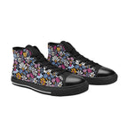 Graphic Flowers On Black Women's High Top Canvas Shoes Womens Classic High Top Shoes Plants Printed Offshore
