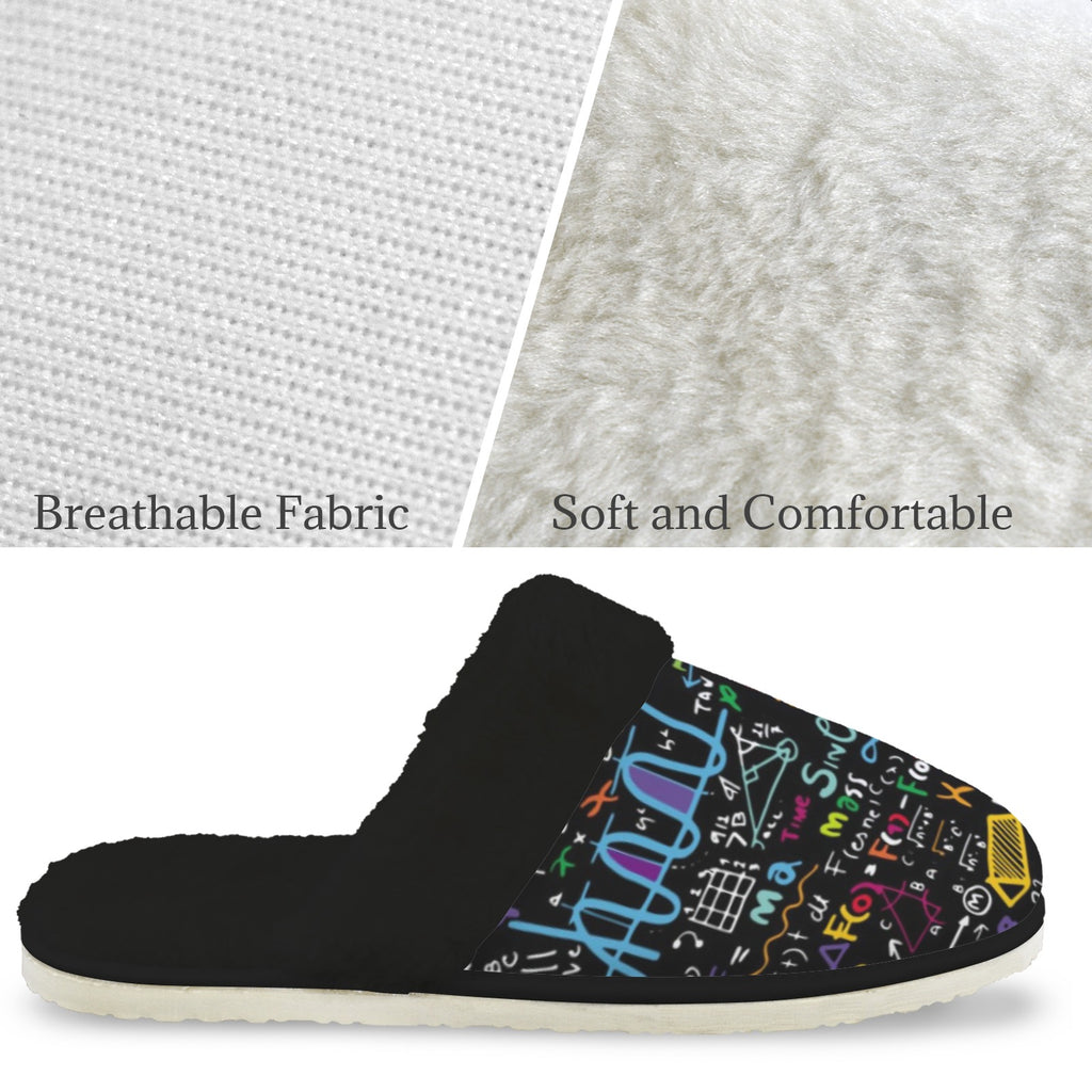 Colourful Maths Formulas Women's Fur Trim Thick-Sole Indoor Slippers Women's Fur Trimmed Slippers Maths Printed Offshore