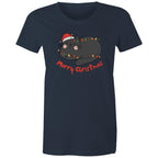 Merry Christmas Cat - Womens T-shirt Navy Womens Christmas T-shirt Christmas Printed In Australia