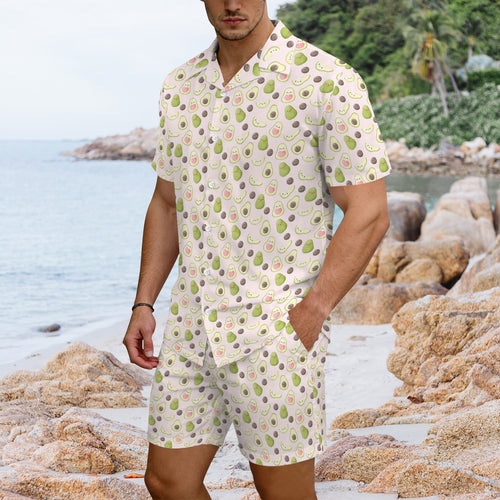 Avocado Love Men's Hawaiian Shirt & Shorts Set Men's Hawaiian Shirt & Shorts Set Food Love Printed Offshore