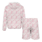 Pink Hawaiian Floral Men's Lightweight Sun Hoodie & Shorts Set Men's Lightweight Sun Hoodie & Shorts Plants Printed Offshore