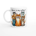 Where Is My Coffee, Cranky Cats - White 11oz Ceramic Mug Default Title White 11oz Mug animal Coffee Globally Fulfilled