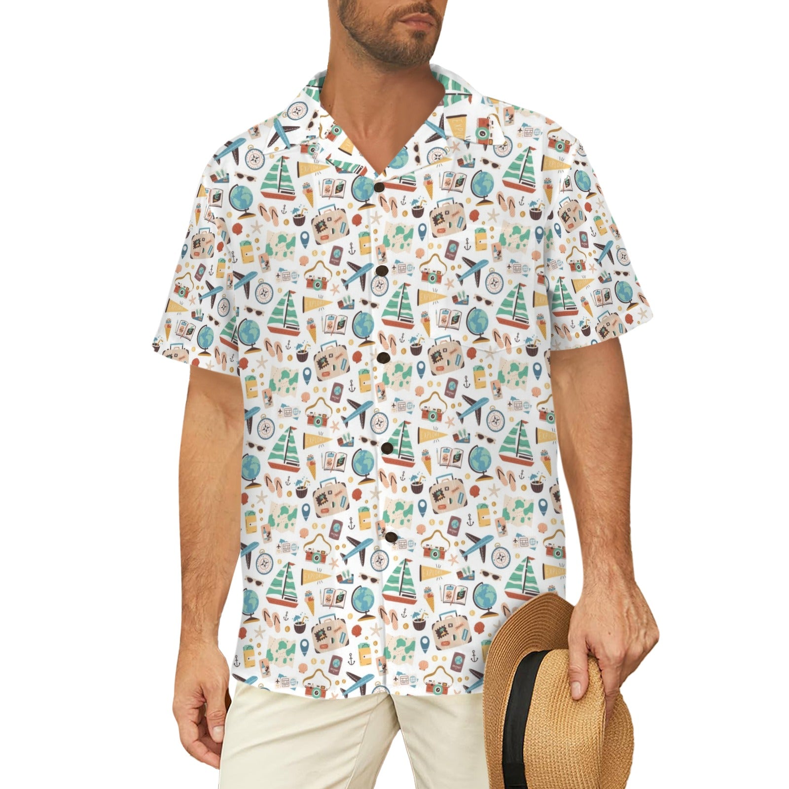 Travel And Explore - Men's Short Sleeve Hawaiian Shirt Men's Hawaiian Shirt (New) Printed Offshore
