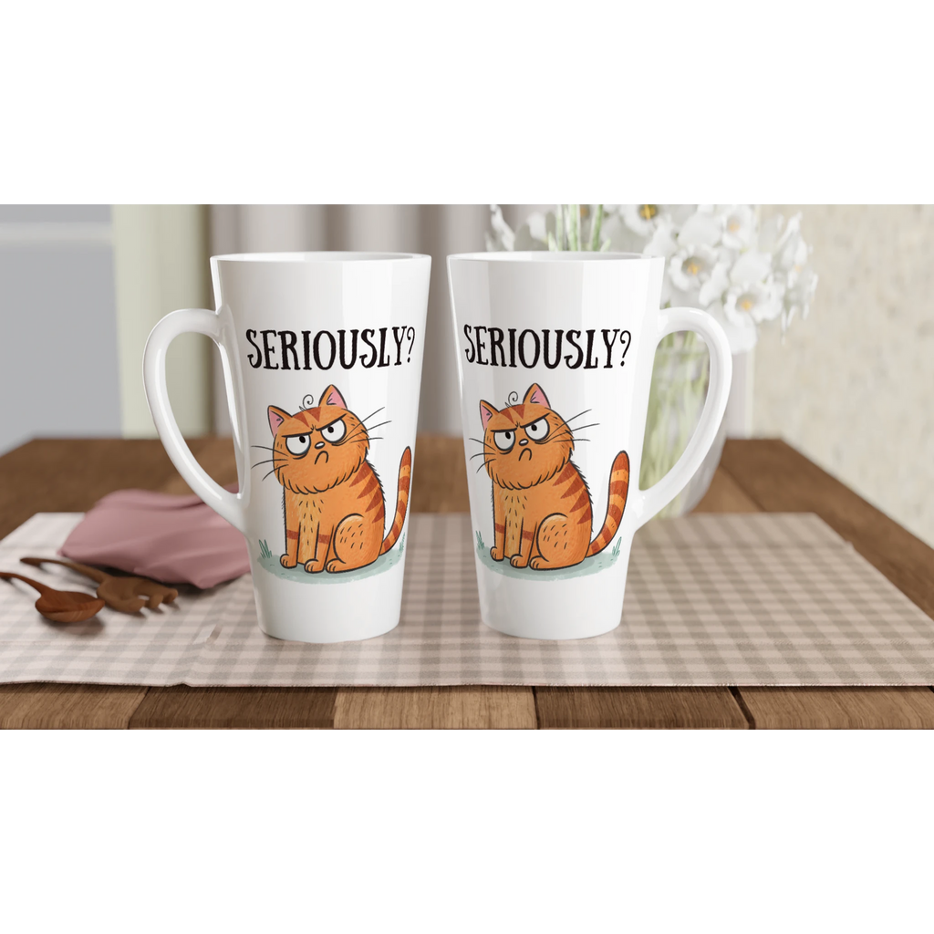 Cat Seriously? - White Latte 17oz Ceramic Mug Latte Mug animal Globally Fulfilled