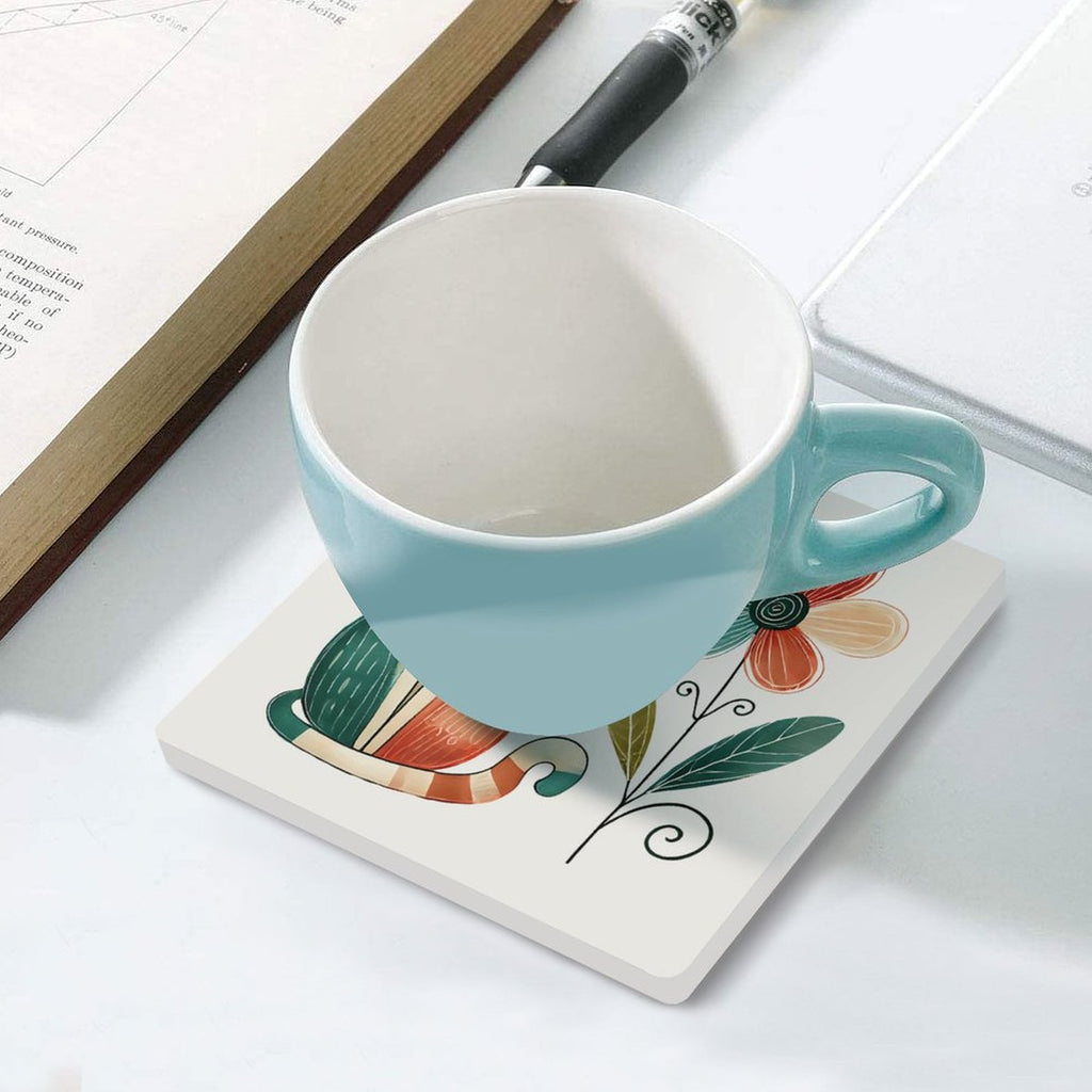 Cat And Flower - Ceramic Coasters (Square) Ceramic Coasters animal Printed Offshore