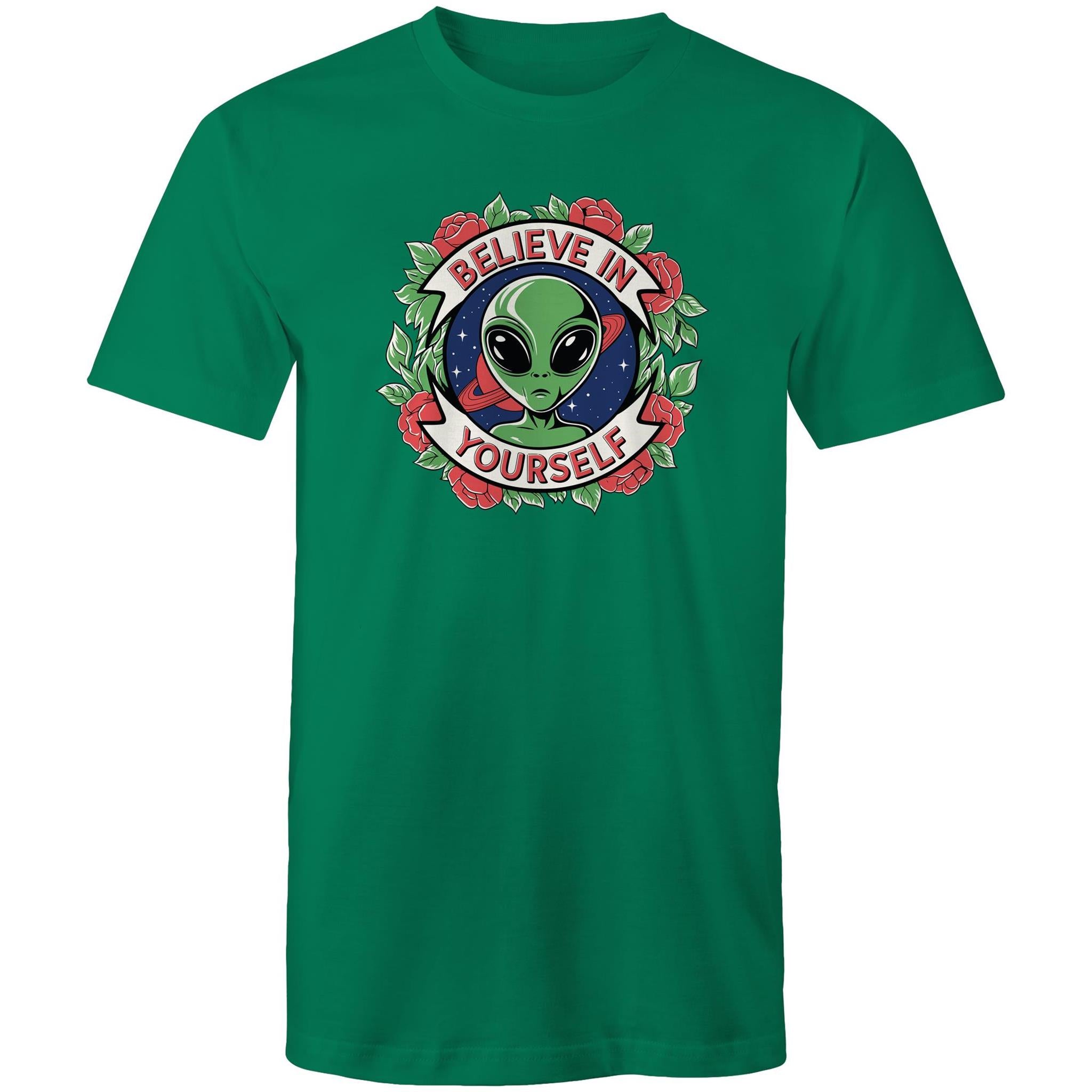 Believe In Yourself, Alien - Mens T-Shirt Kelly Green Mens T-shirt Motivation Positivity Printed In Australia Sci Fi