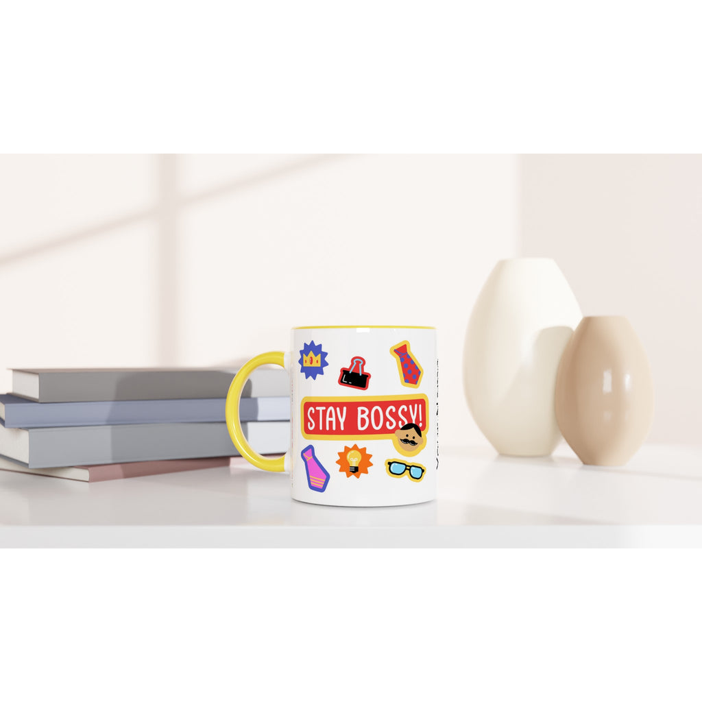 Personalised - Stay Bossy, Boss Mug - White 11oz Ceramic Mug with Colour Inside Personalised Mug Customise Funny Personalise