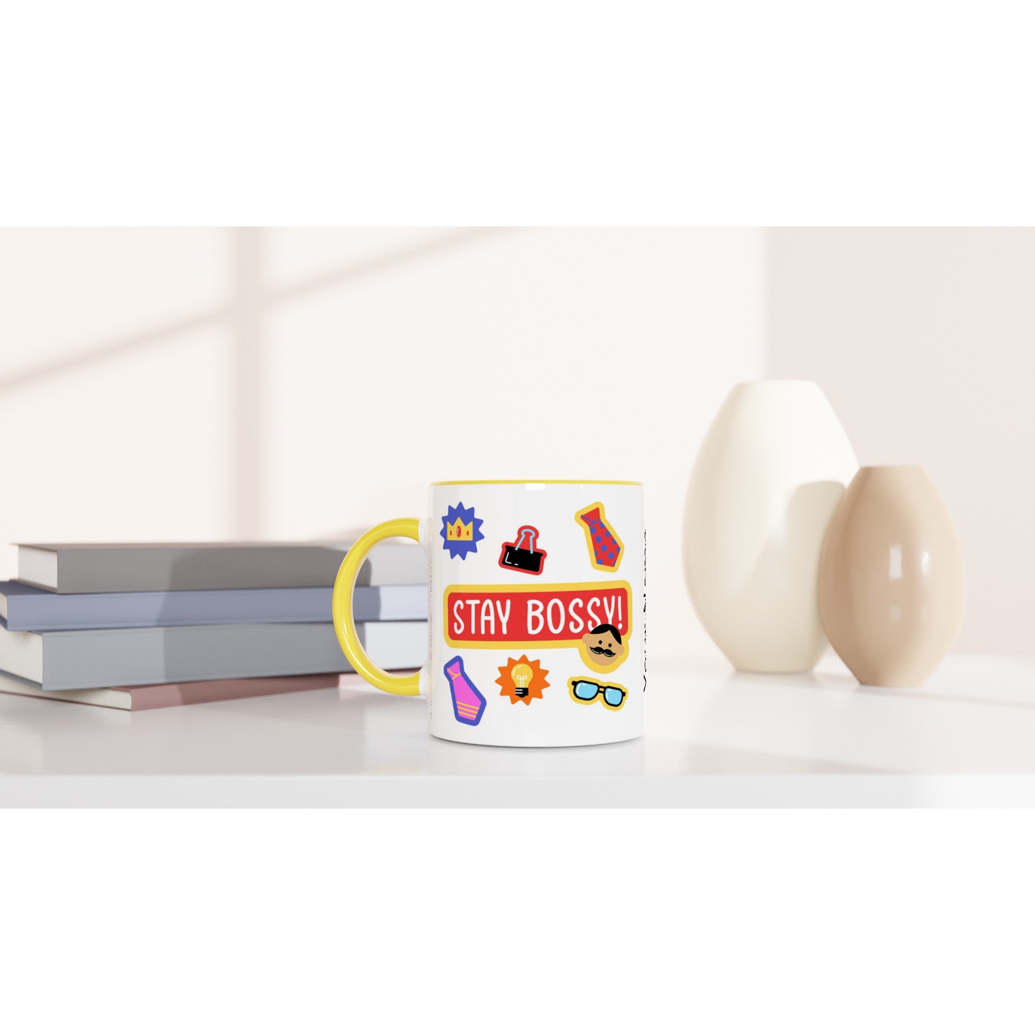 Personalised - Stay Bossy, Boss Mug - White 11oz Ceramic Mug with Colour Inside Personalised Mug Customise Funny Personalise
