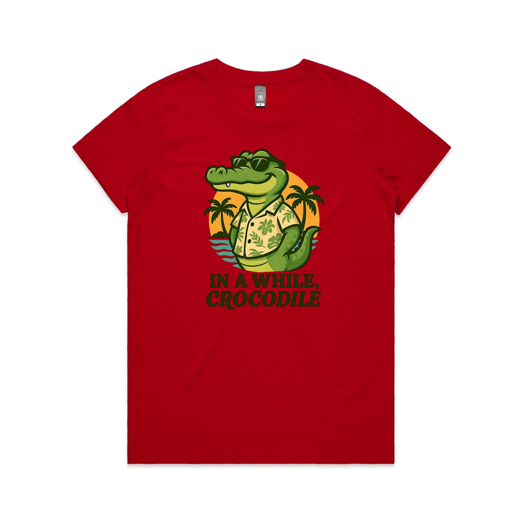 In A While, Crocodile Women's AS Colour T-shirt Red Womens T-shirt animal Printed In Australia