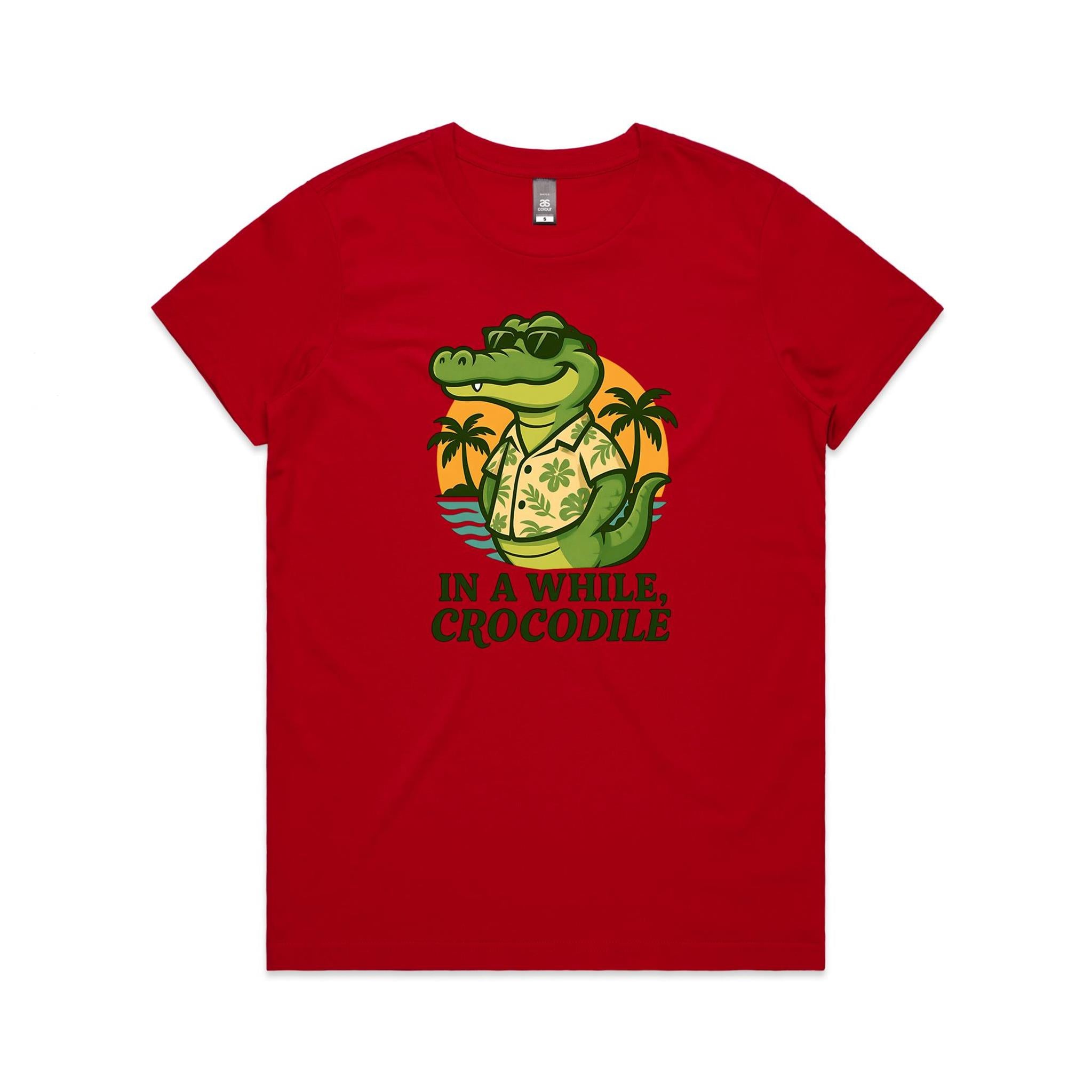 In A While, Crocodile Women's AS Colour T-shirt Red Womens T-shirt animal Printed In Australia