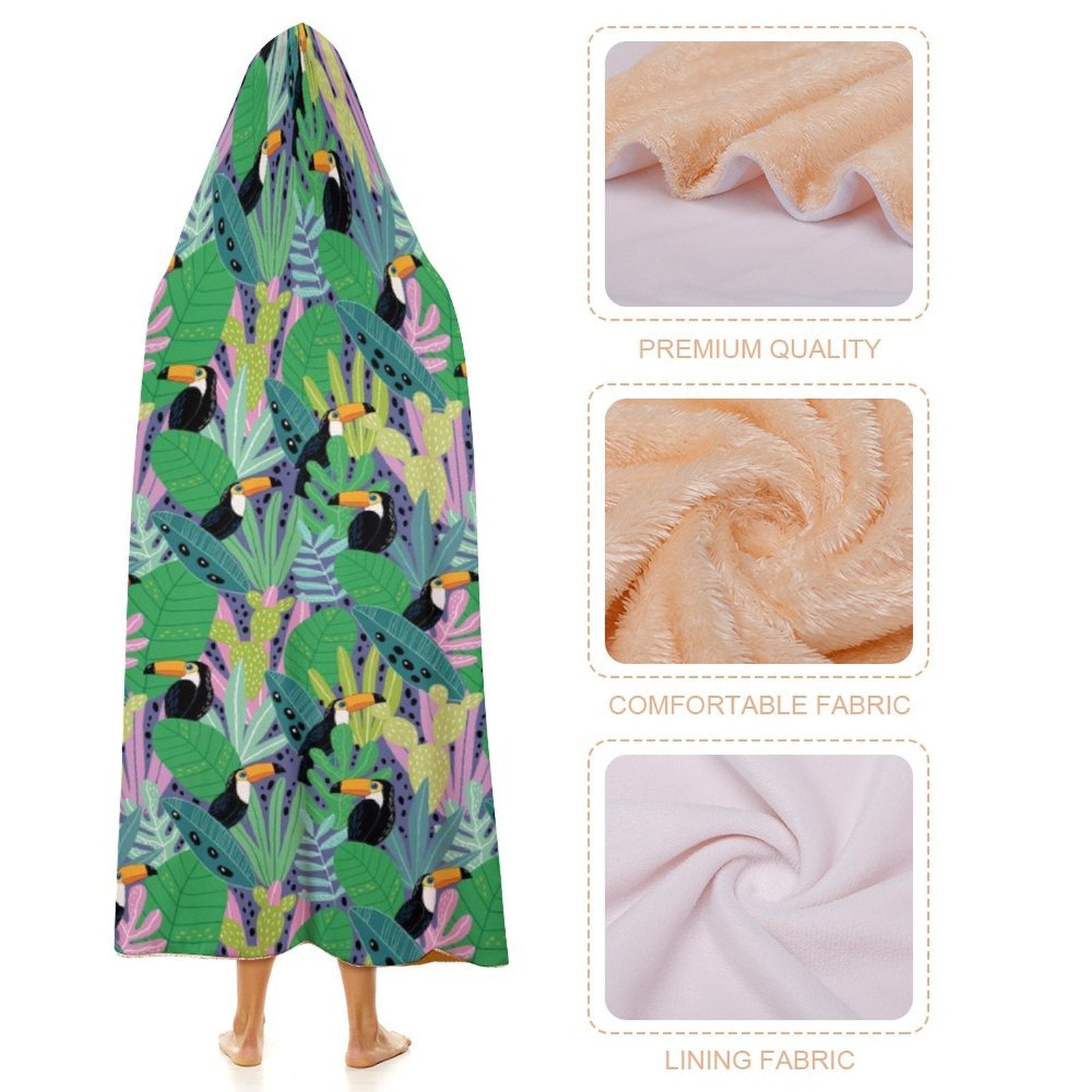 Bright Toucan Kids Hooded Blanket 100cm x 130cm Kids Hooded Blanket animal Printed Offshore