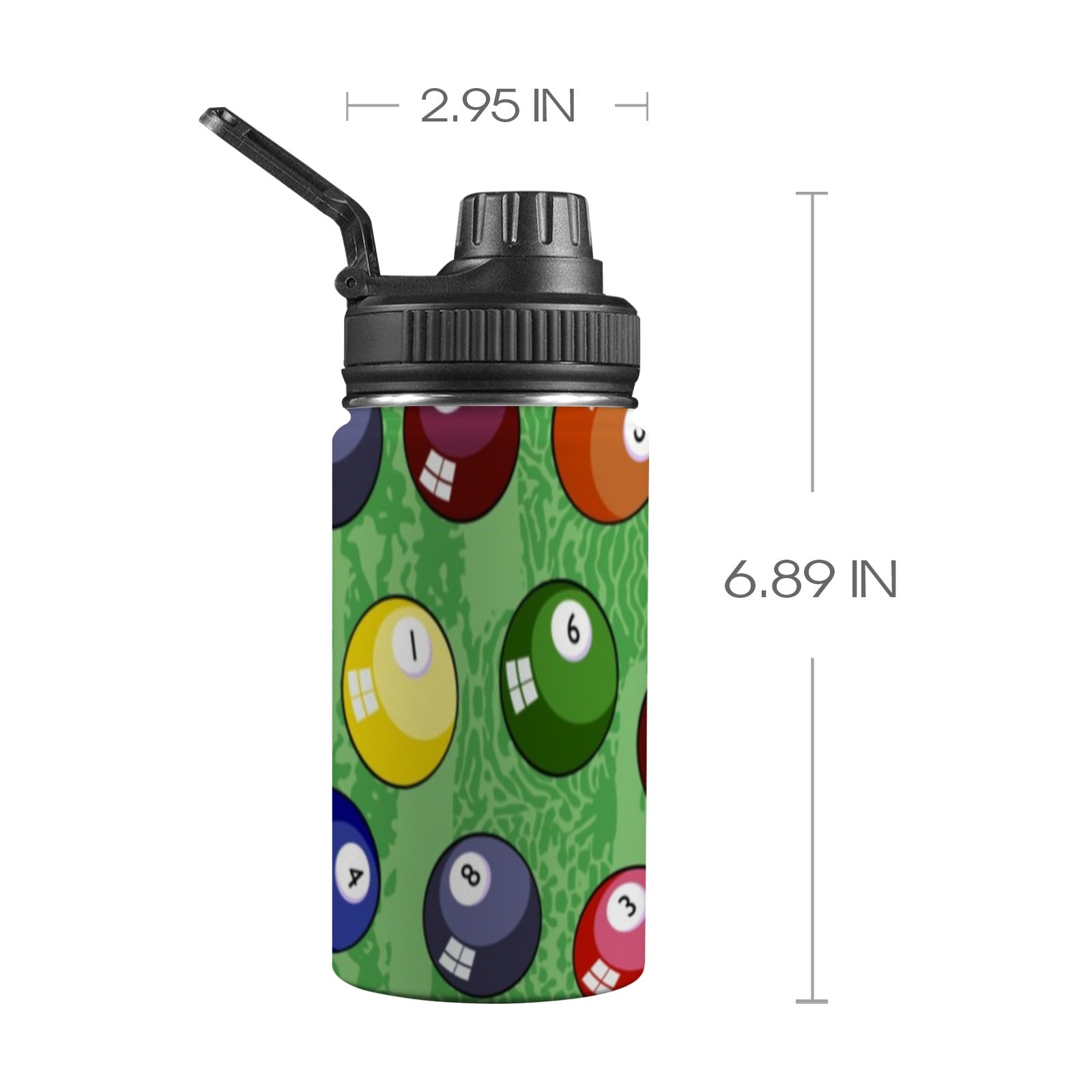 Pool Balls - Kids Water Bottle with Chug Lid (12 oz) One Size Kids Water Bottle with Chug Lid Games Printed Offshore
