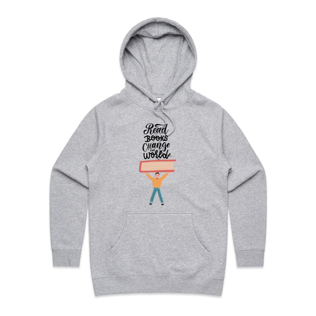 Read Books, Change The World - Womens Hoodie Grey Marle Womens Hoodie Printed In Australia Reading