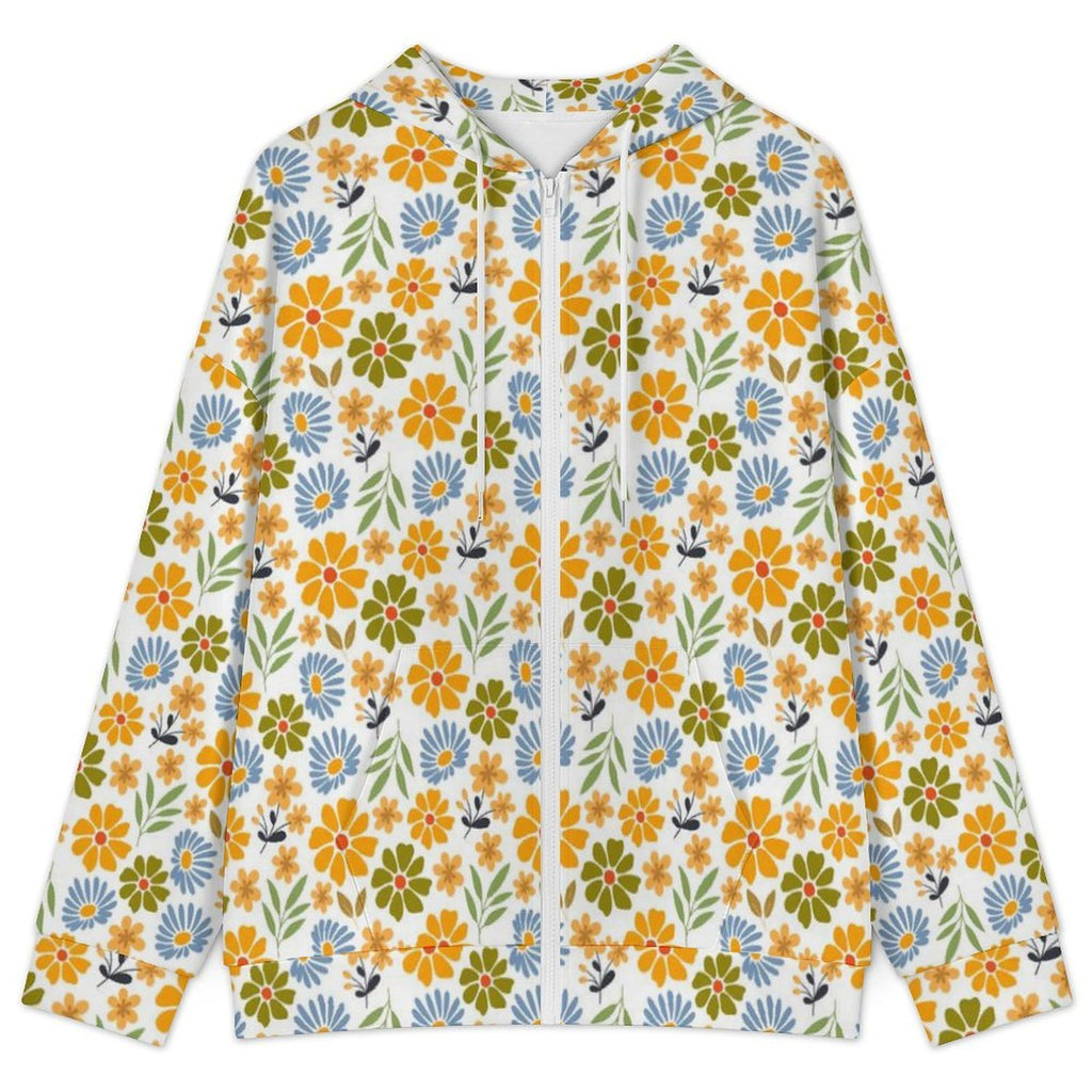Retro Boho Flower Women's Full-Zip Hoodie