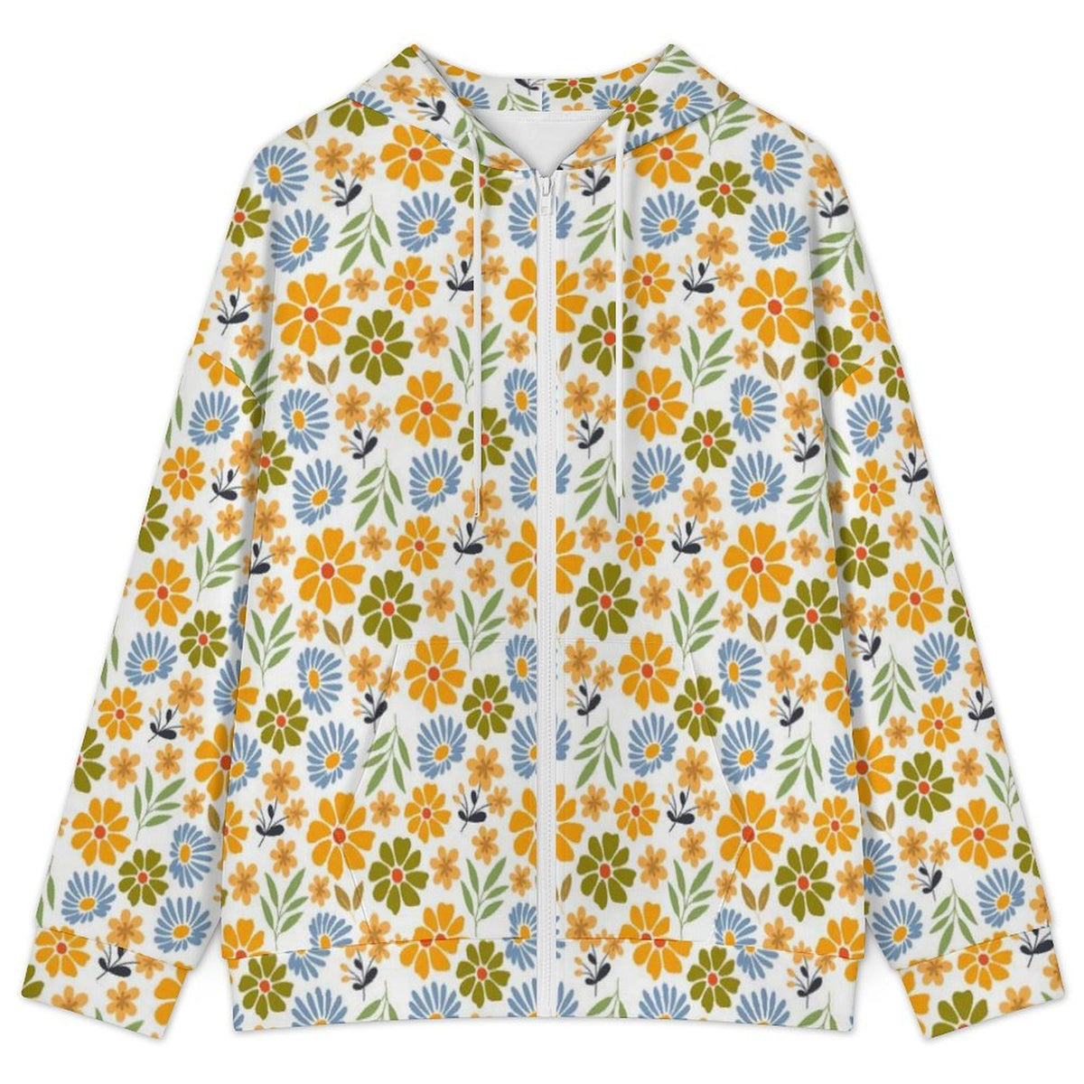 Retro Boho Flower Women's Full-Zip Hoodie
