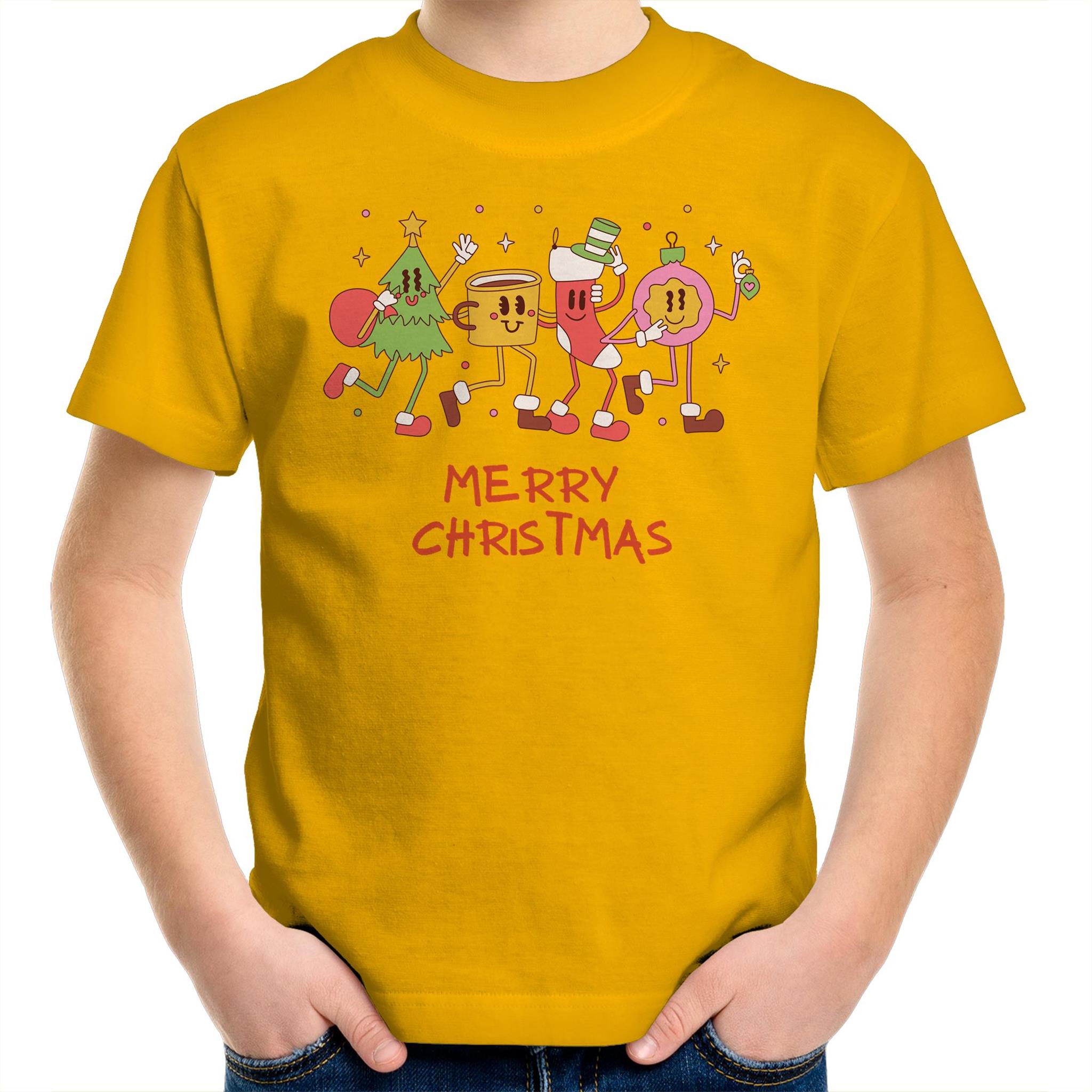 Crazy Christmas Characters - Kids Youth T-Shirt Gold Kids Christmas T-shirt Christmas Printed In Australia