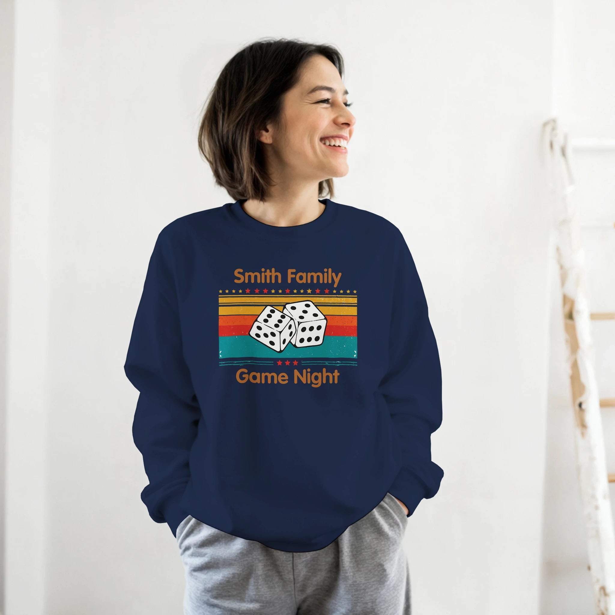 Personalised - Dice, Family Games Night - Classic Unisex Crewneck Sweatshirt | Gildan® 18000 Navy Personalised Sweatshirt customise Games Globally Fulfilled personalise