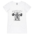 Deadlift Skeleton - Womens V-Neck T-Shirt White Womens Active V-Neck T-shirt Fitness Printed In Australia