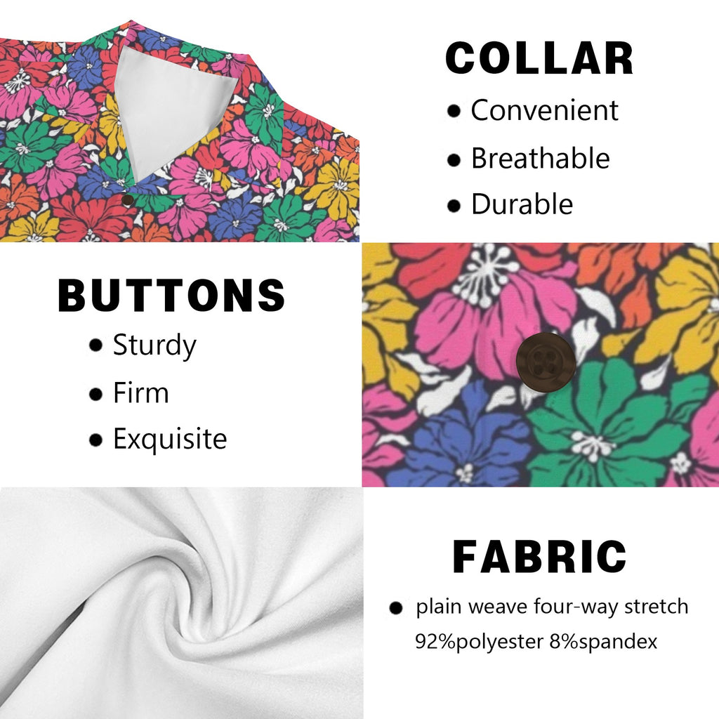 Bright And Bold Flowers Men's Short Sleeve Hawaiian Shirt Men's Hawaiian Shirt (New) Plants Printed Offshore