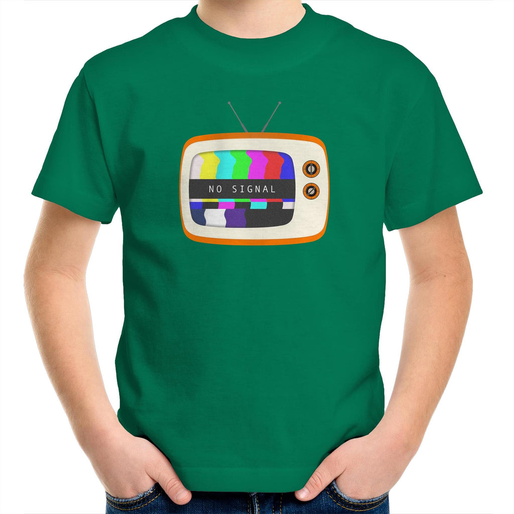 Retro TV, No Signal - Kids Youth T-Shirt Kelly Green Kids Youth T-shirt Printed In Australia Retro Tech