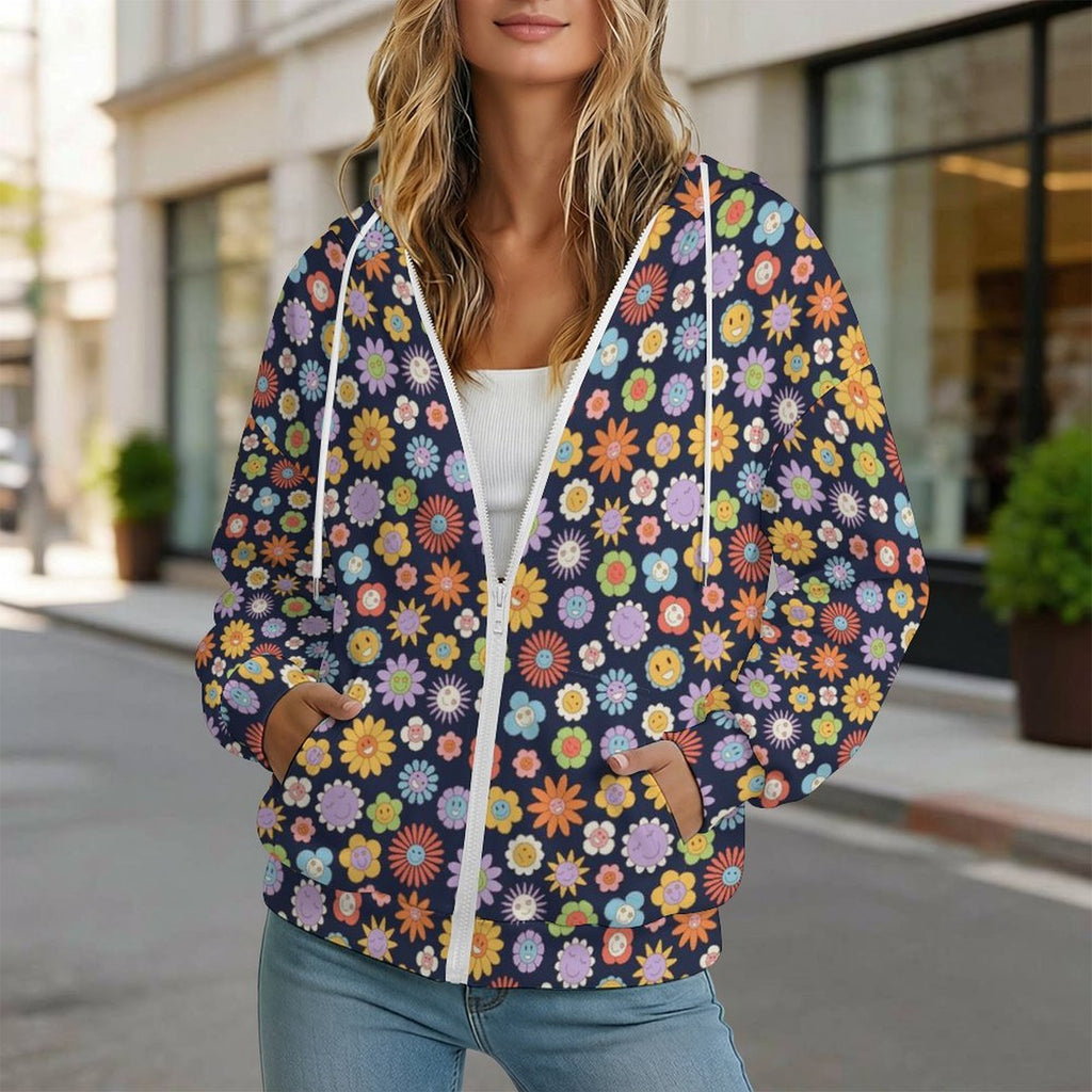 Groovy Flowers Women's Full-Zip Hoodie