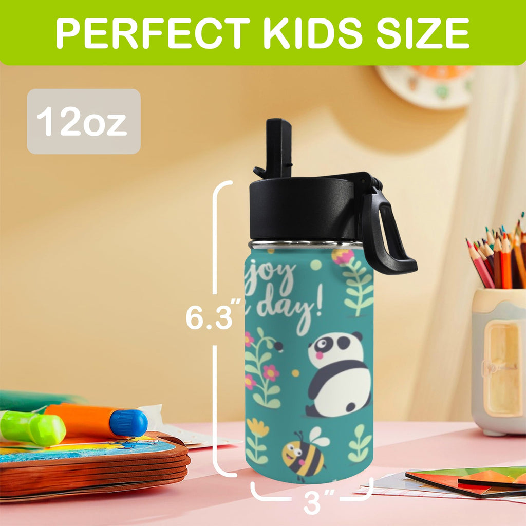 Cute Panda 12oz Kids Water Bottle with Straw Lid