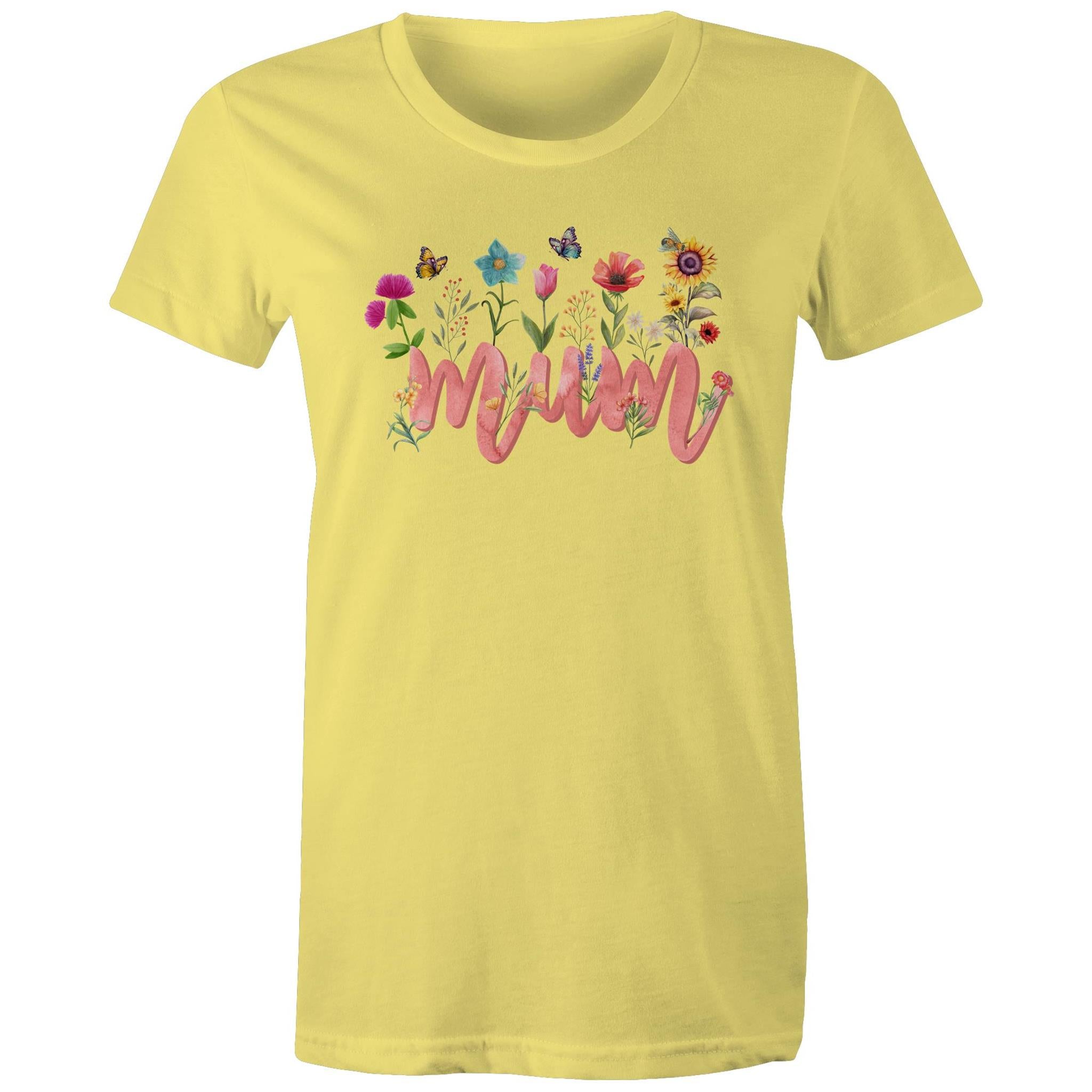 Mum, Flowers And Butterflies - Womens T-shirt