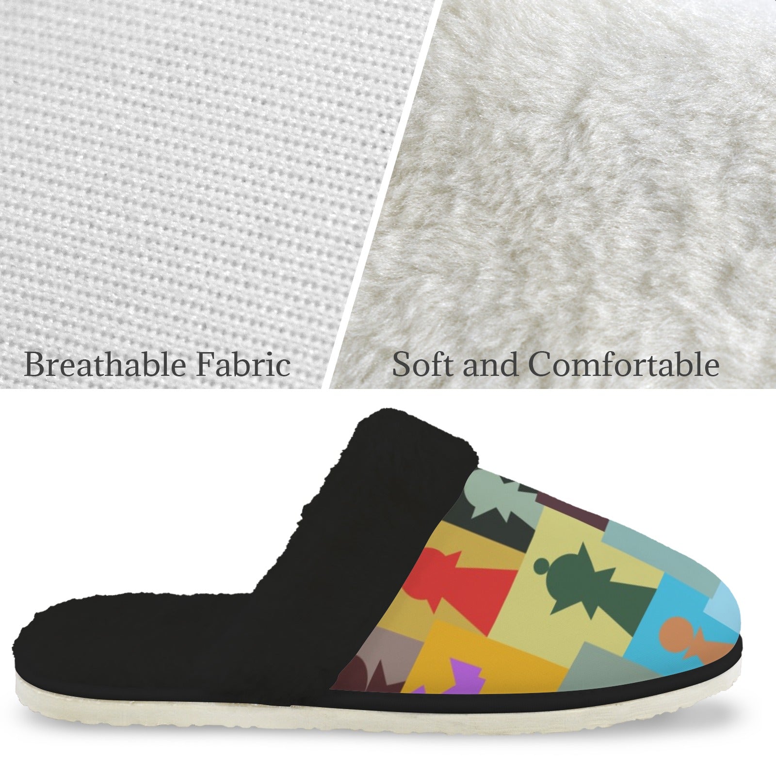 Colourful Chess Women's Fur Trim Thick-Sole Indoor Slippers Women's Fur Trimmed Slippers Chess Games Printed Offshore