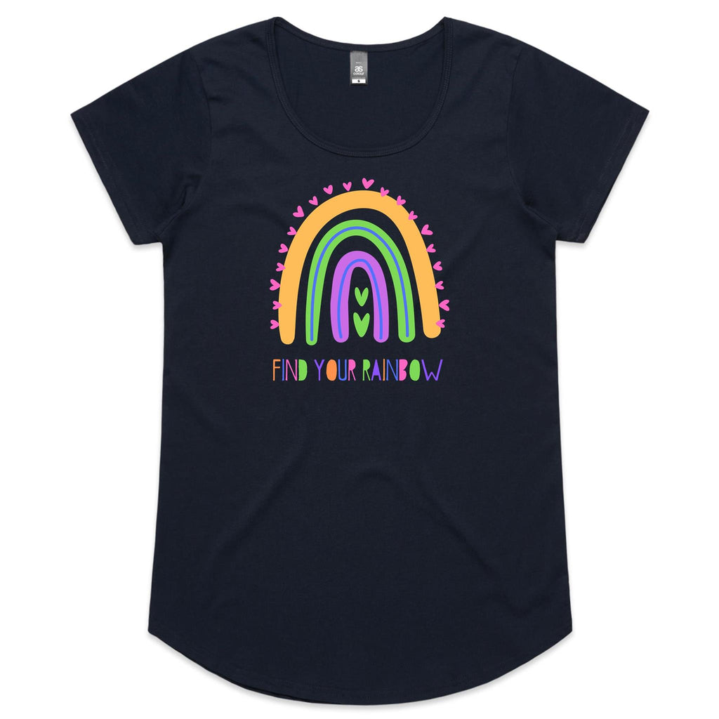 Find Your Rainbow - Womens Scoop Neck T-Shirt Navy Womens Scoop Neck T-shirt Positivity Printed In Australia