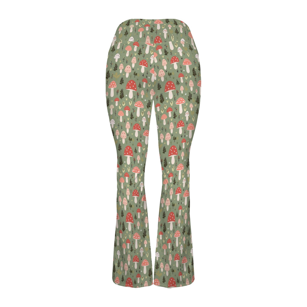 Mushroom Garden High Waist Crossover Tummy Control Flare Leggings High Waist Flare Leggings Printed Offshore
