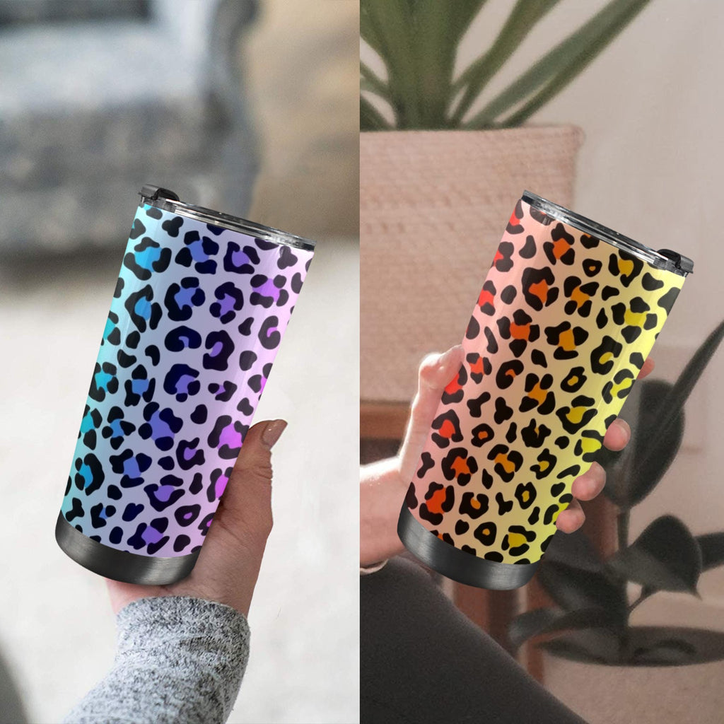 Rainbow Leopard Print - 20oz Mobile Tumbler with Lid (Black Lock)